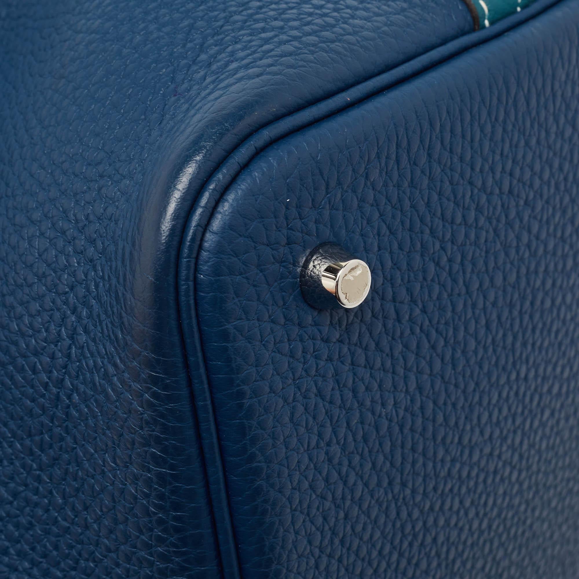 Hermès Deep Bleu/Vert Bosphore Taurillon Clemence Leather Picotin Lock 22 Bag For Sale 4