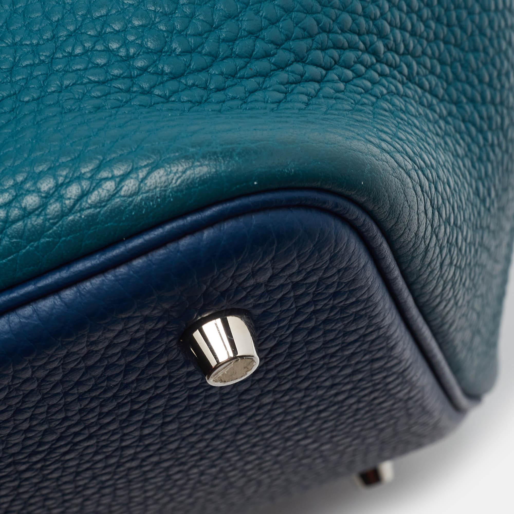 Hermès Deep Bleu/Vert Bosphore Taurillon Clemence Leather Picotin Lock 22 Bag For Sale 5