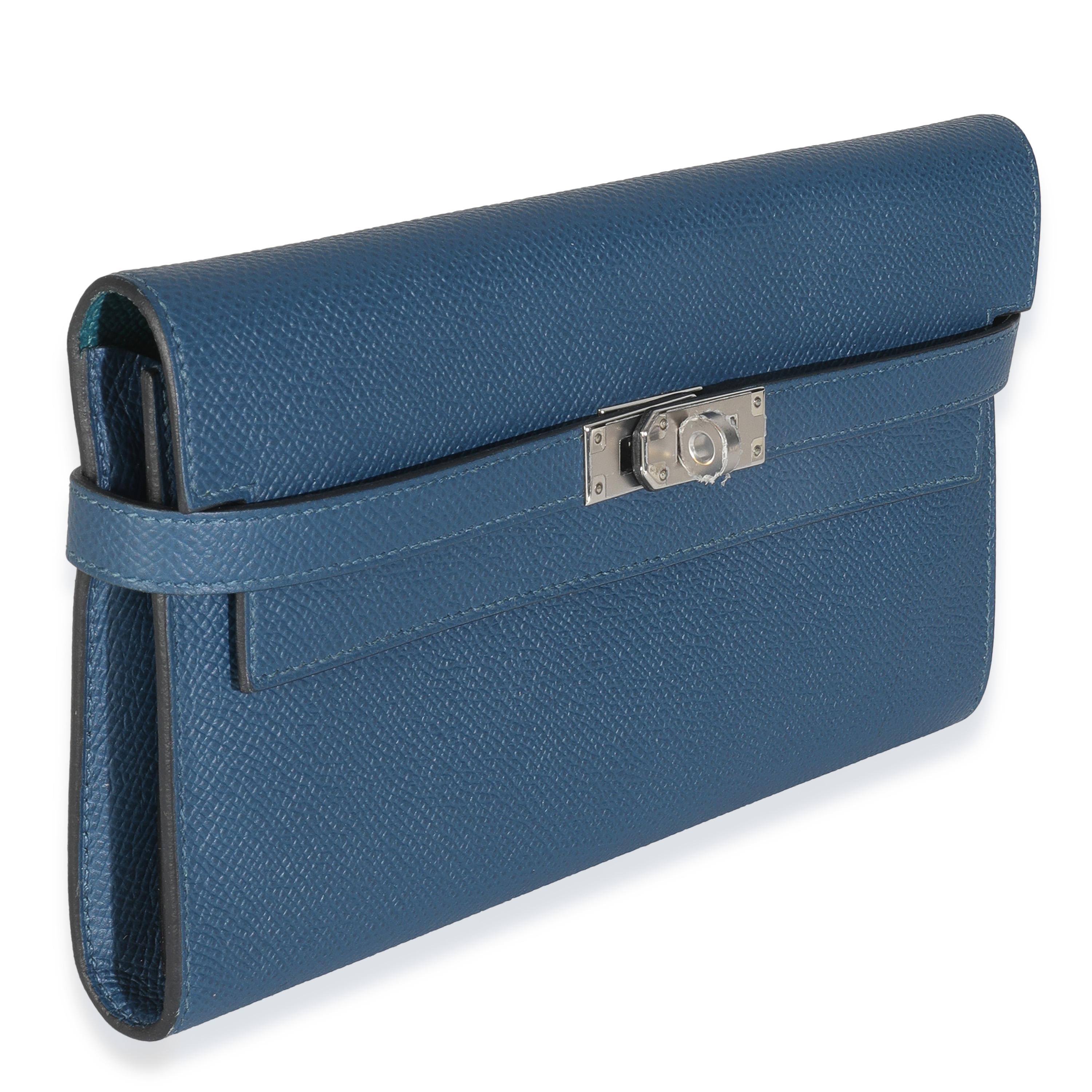 Blu Hermès Portafoglio Kelly Epsom Deep Bleu Vert Bosphore Verso PHW in vendita