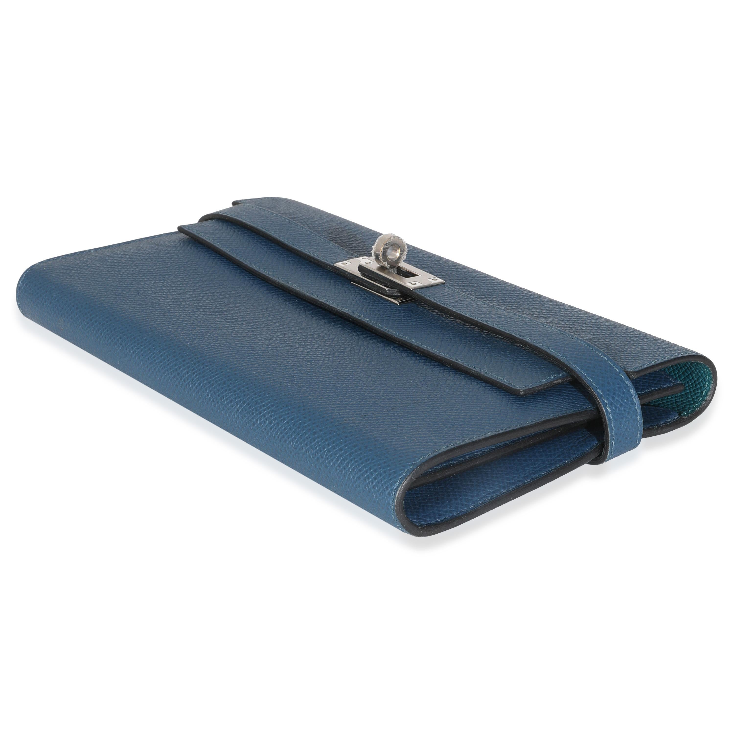 Donna Hermès Portafoglio Kelly Epsom Deep Bleu Vert Bosphore Verso PHW in vendita