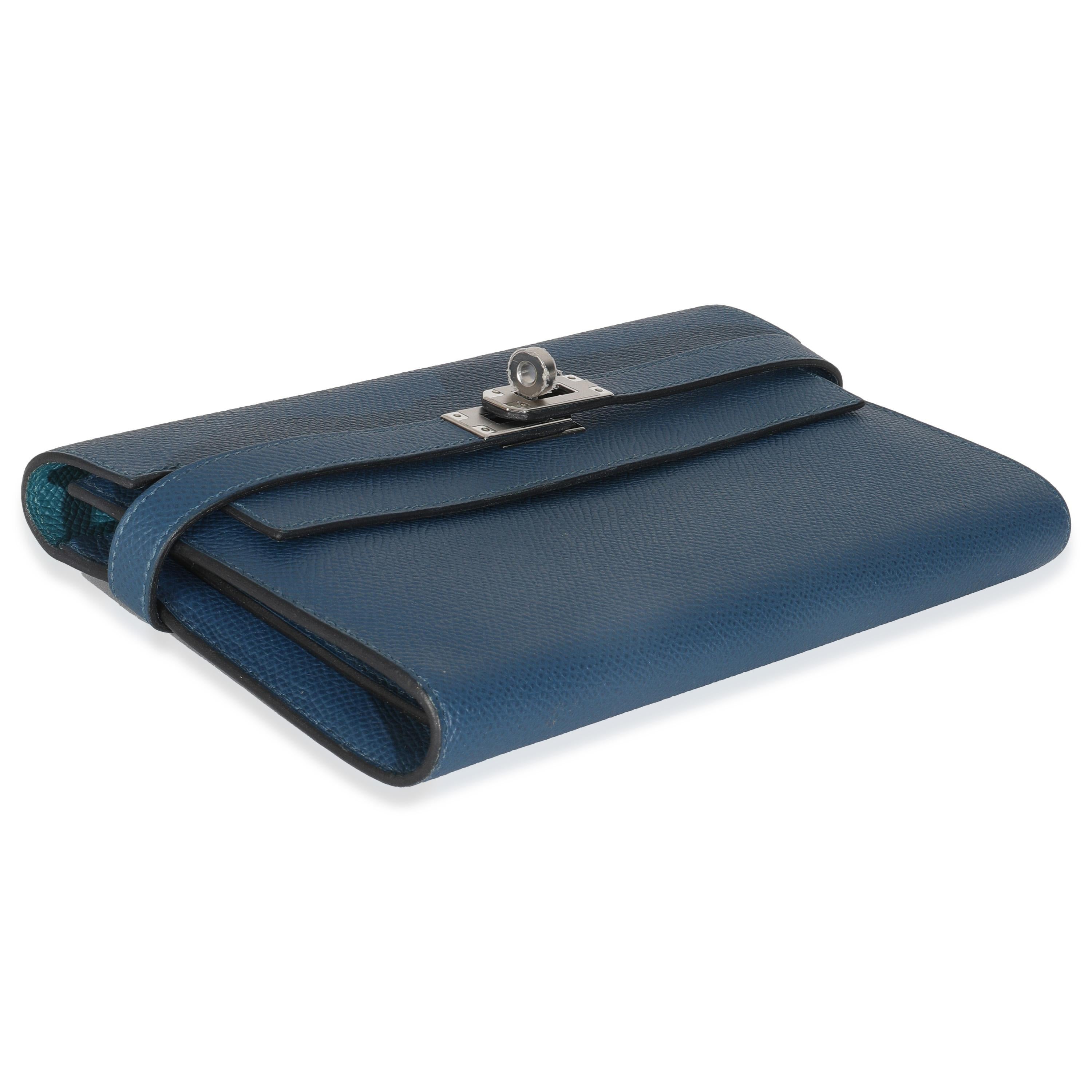 Hermès Portafoglio Kelly Epsom Deep Bleu Vert Bosphore Verso PHW in vendita 2
