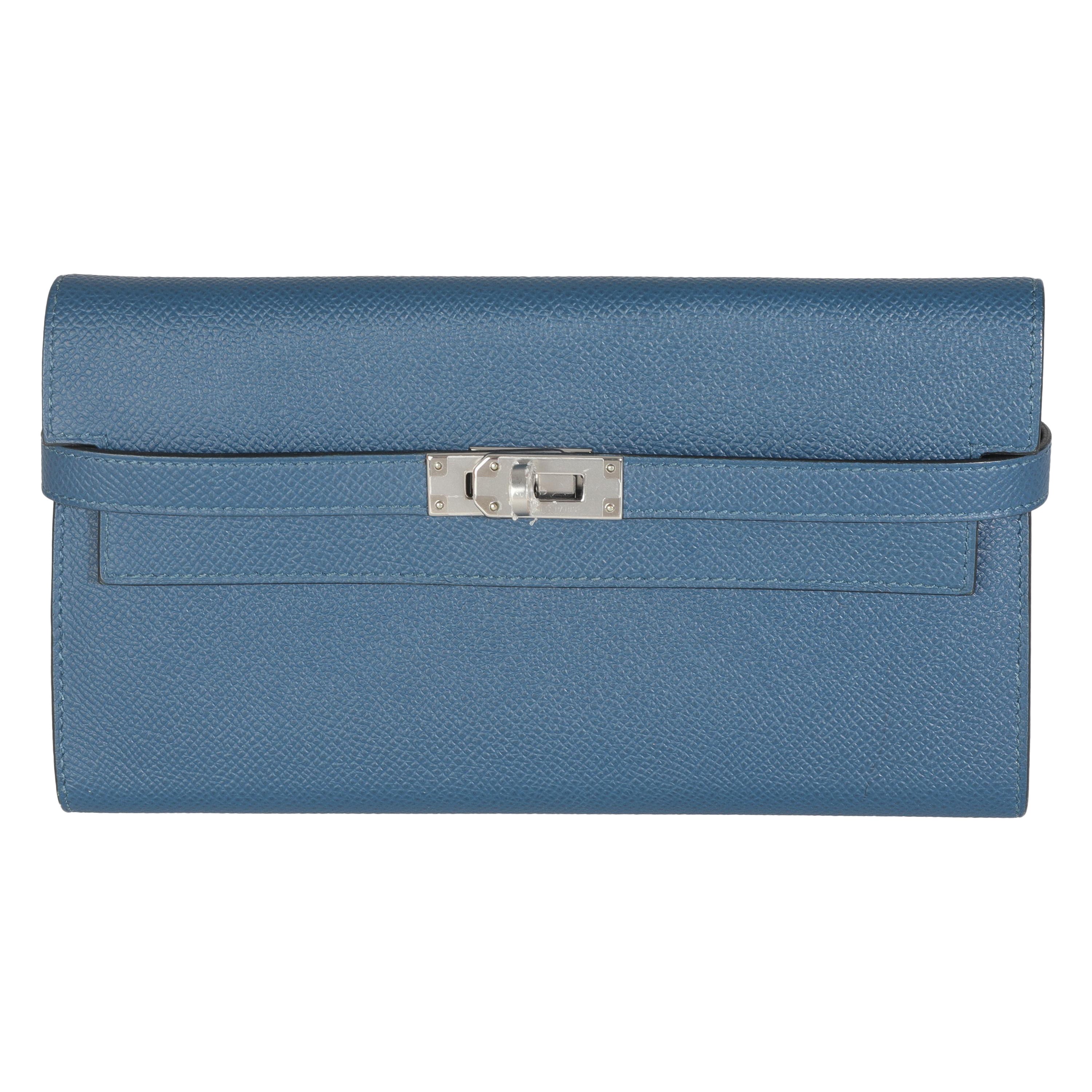 Hermès Portafoglio Kelly Epsom Deep Bleu Vert Bosphore Verso PHW in vendita