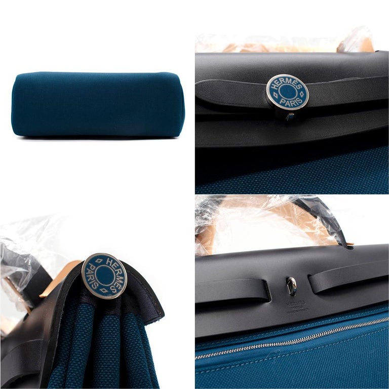 💯% Authentic Hermes Beige & Navy Blue Herbag Zip 31 Shoulder Bag