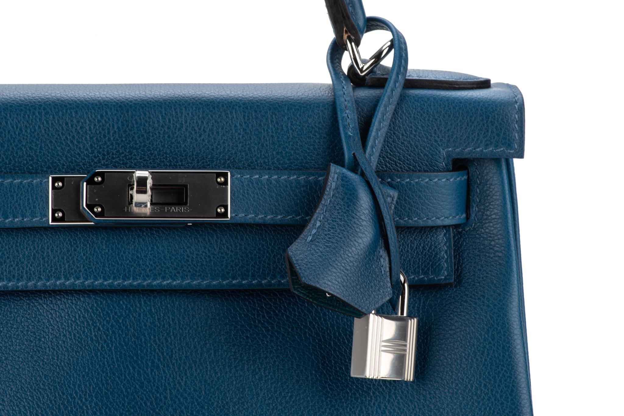 Hermes Deep Blue Vert Bosphore  Kelly 28 Bag 4