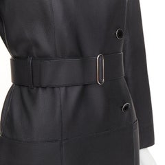HERMES deerskin asymmetric snap button collared belted long leather coat FR34