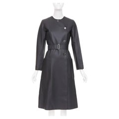 HERMES deerskin asymmetric snap button collared belted long leather coat FR34