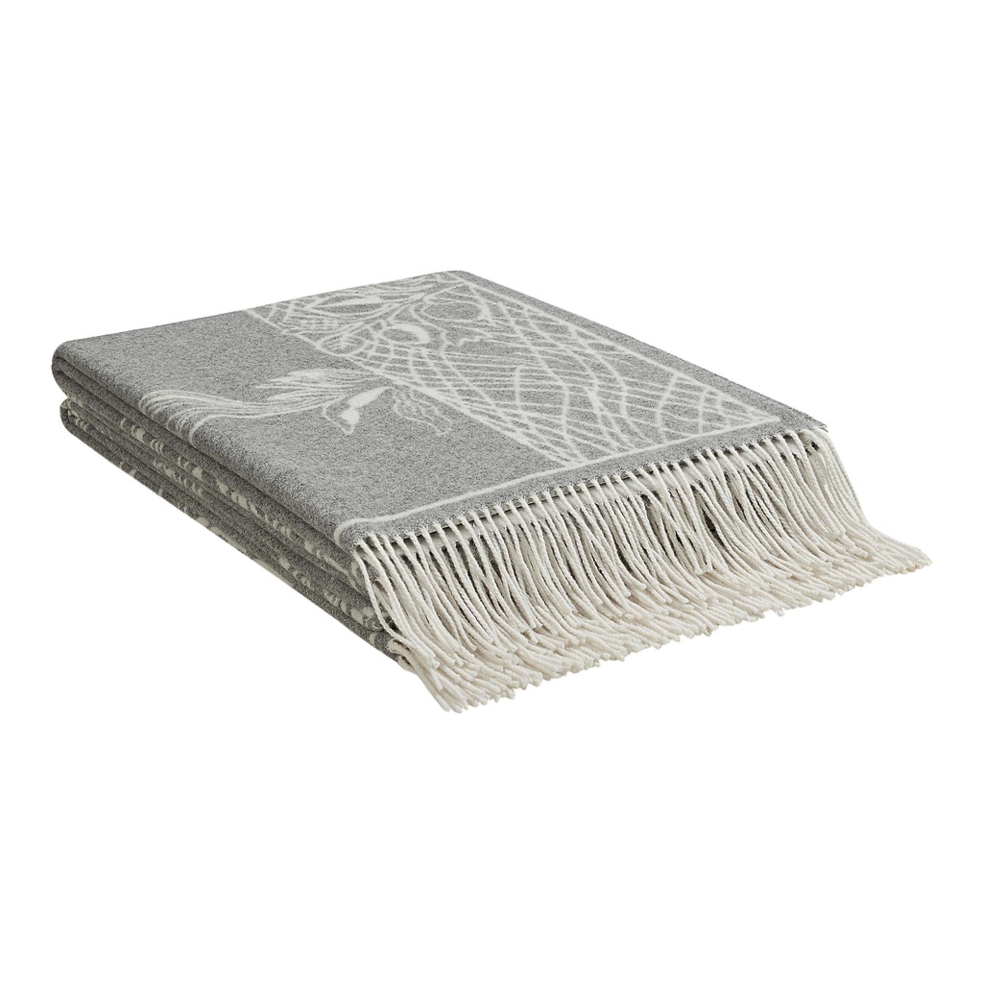 Gray Hermes Della Cavalleria Favolosa Blanket Gris / Ecru New For Sale