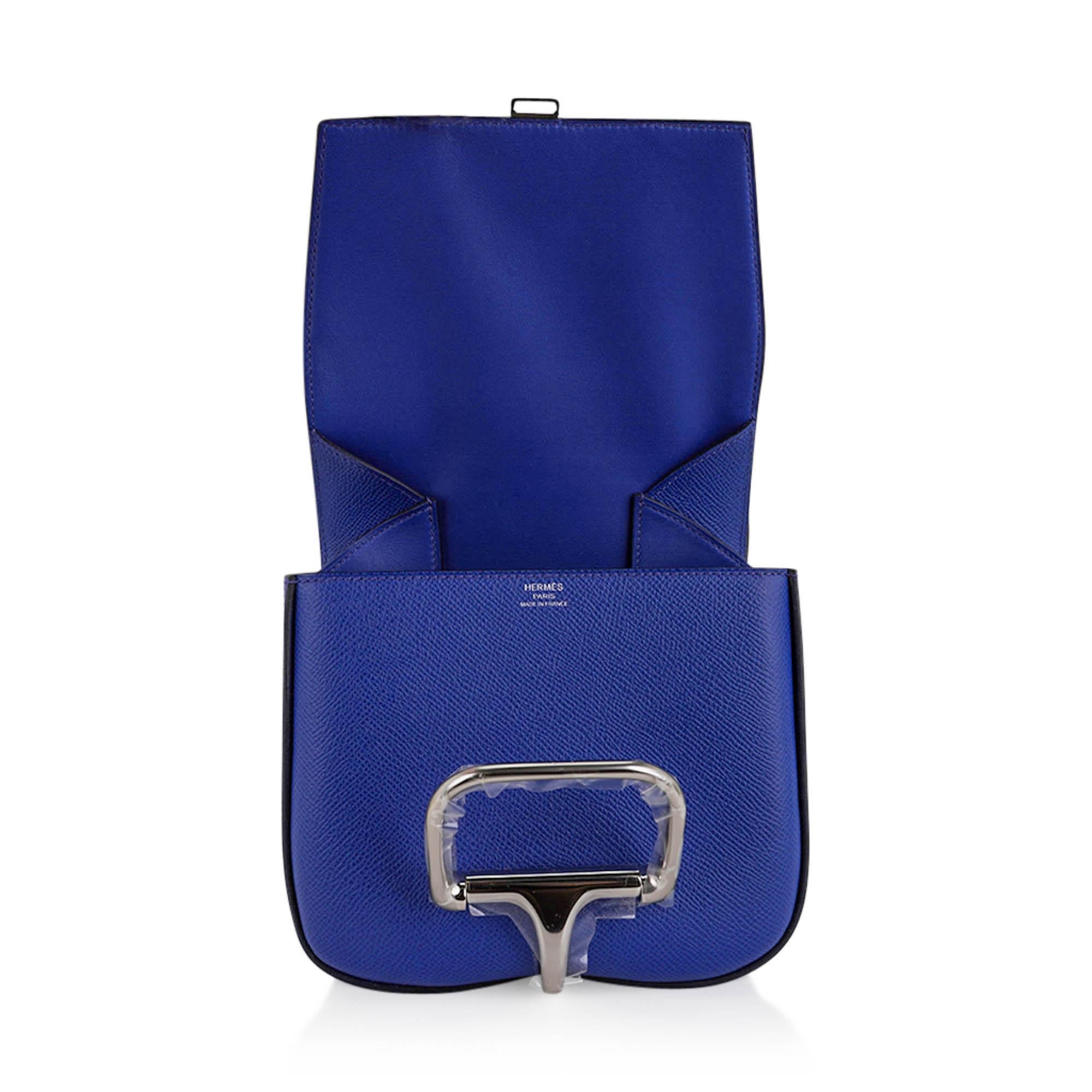 Hermes Della Cavalleria Mini Bag Blue Electrique Epsom Palladium Hardware For Sale 6