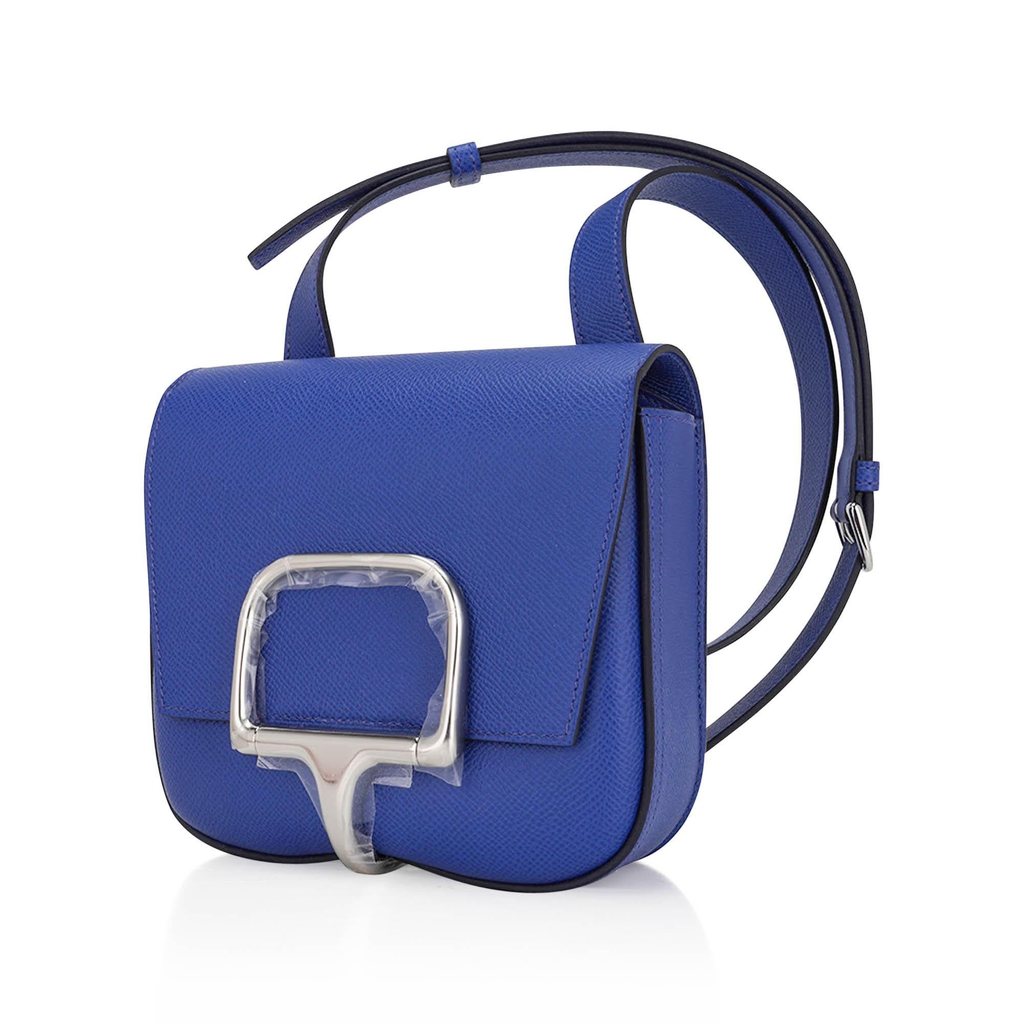 Women's Hermes Della Cavalleria Mini Bag Blue Electrique Epsom Palladium Hardware For Sale