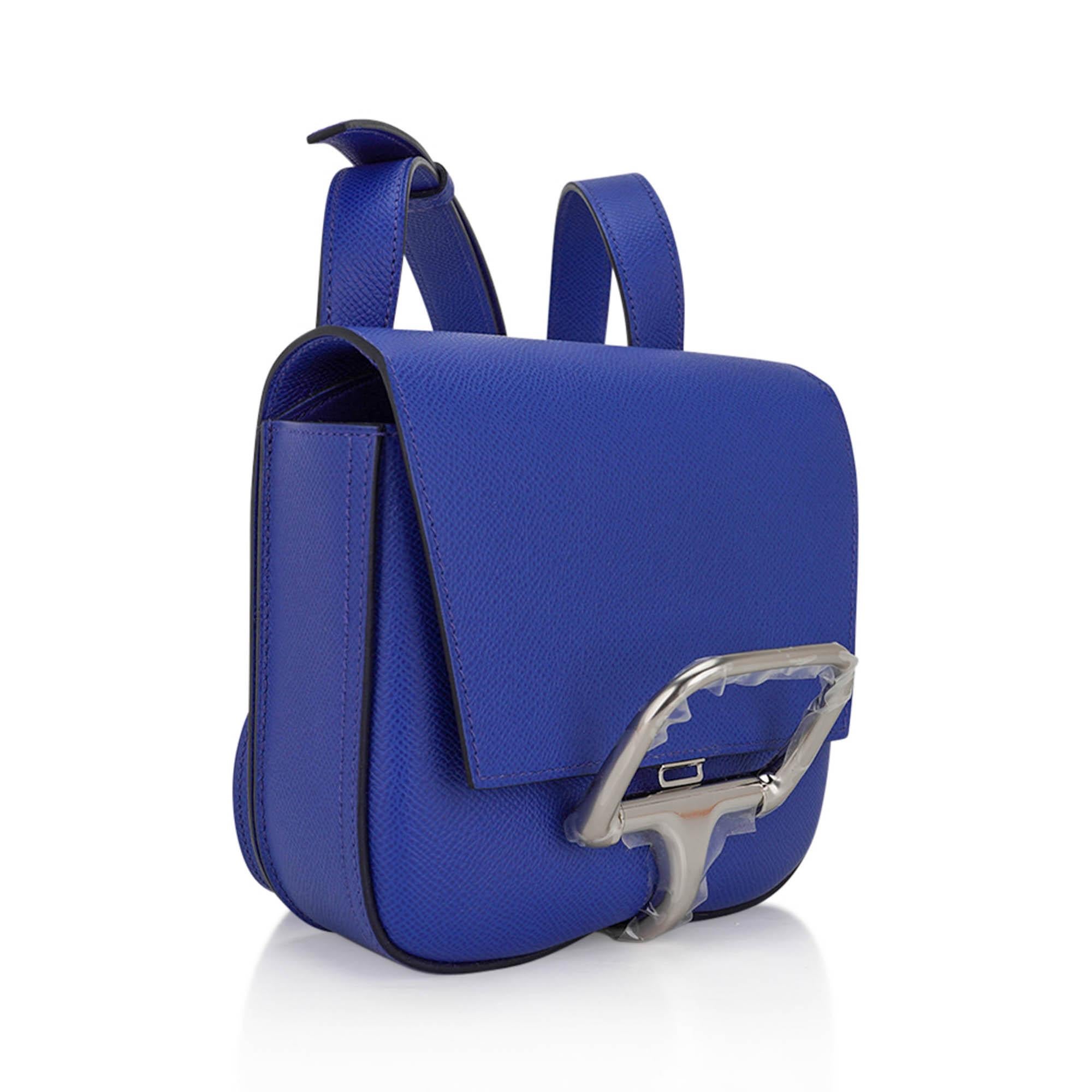 Hermes Della Cavalleria Mini Bag Blue Electrique Epsom Palladium Hardware For Sale 1