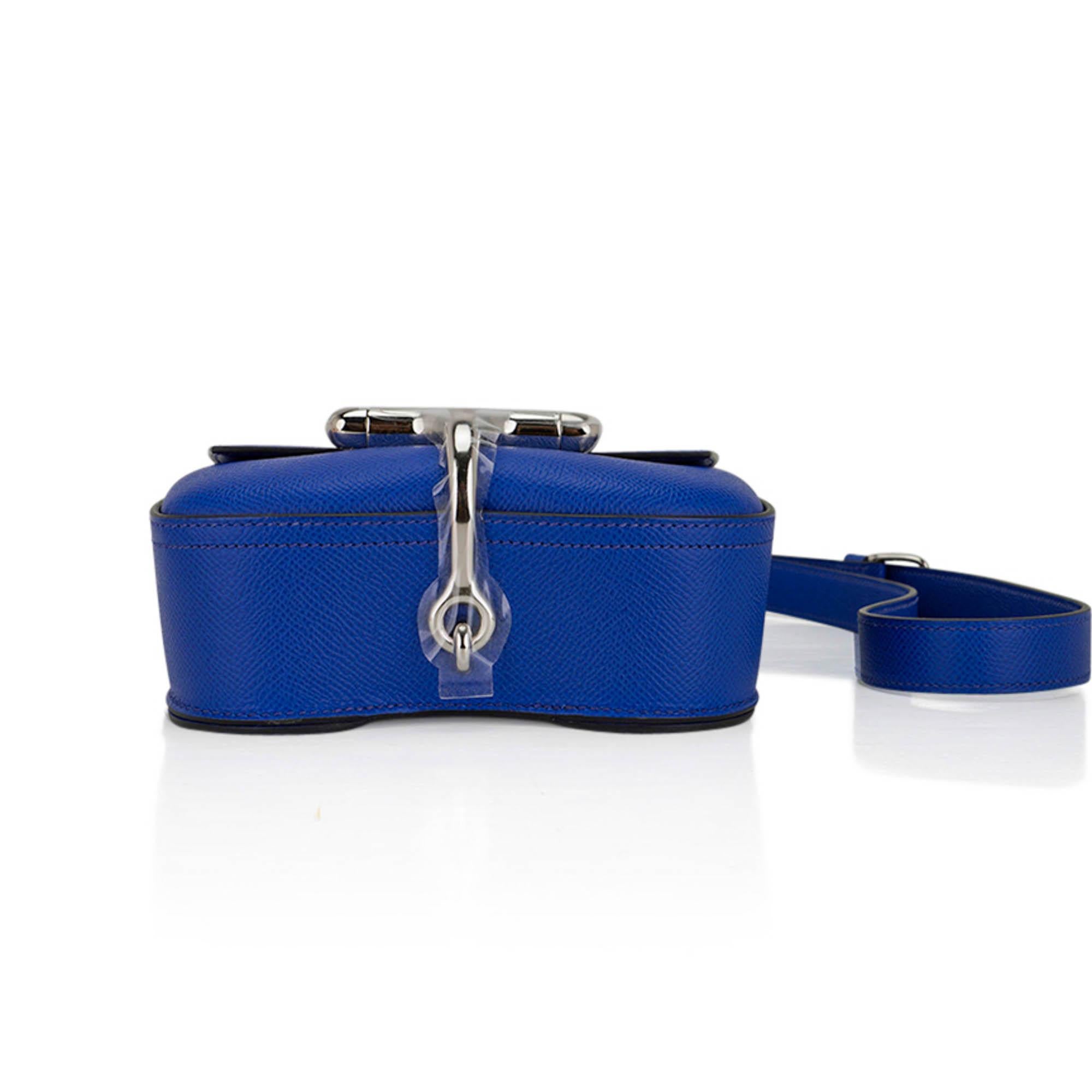 Hermes Della Cavalleria Mini Bag Blue Electrique Epsom Palladium Hardware For Sale 2