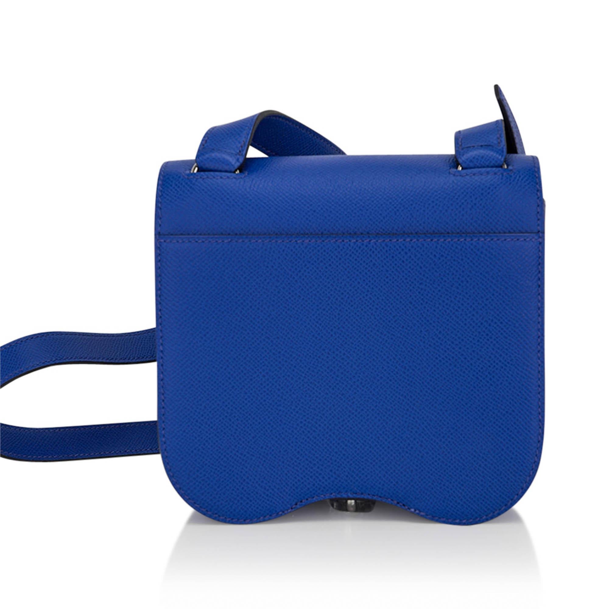 Hermes Della Cavalleria Mini Bag Blue Electrique Epsom Palladium Hardware For Sale 3