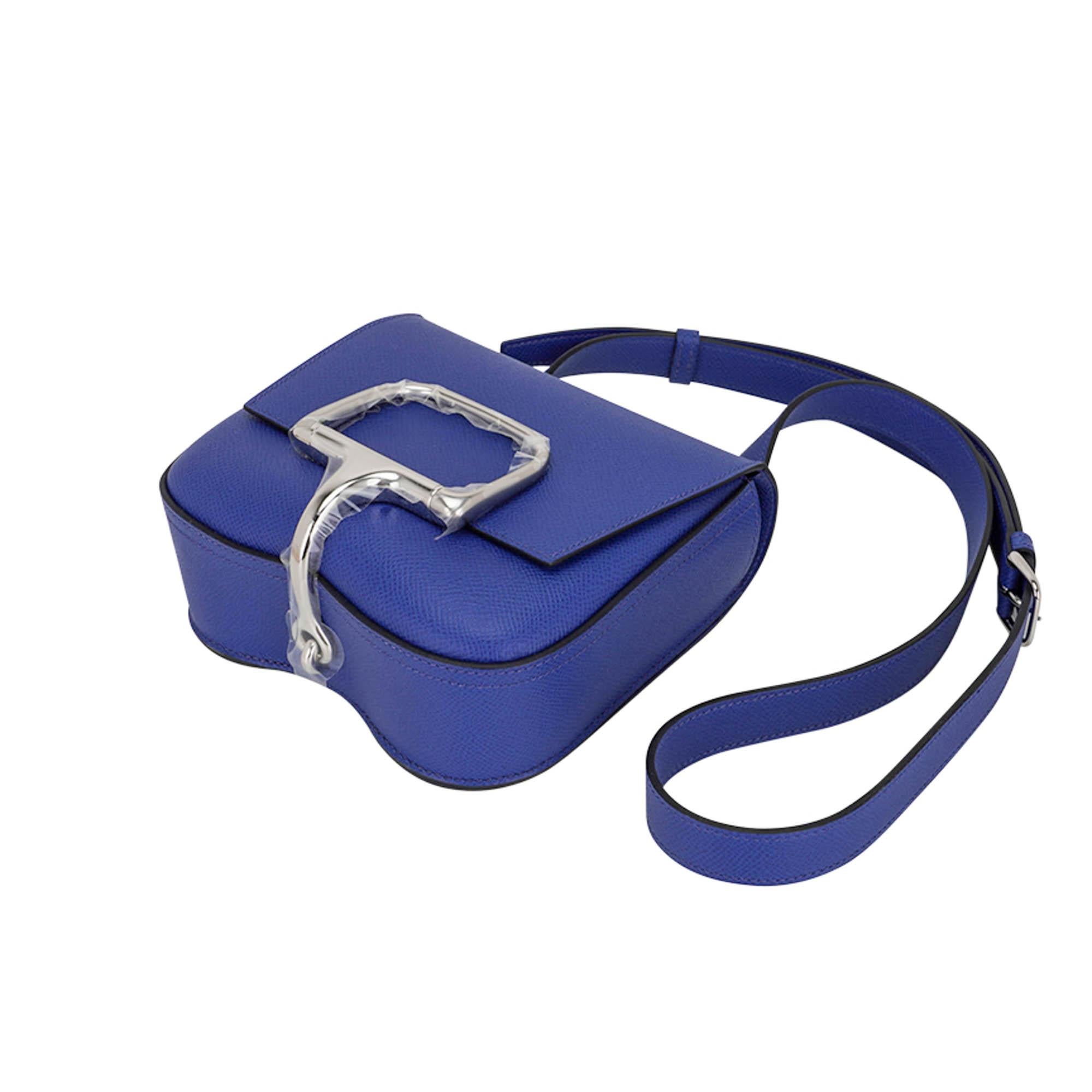 Hermes Della Cavalleria Mini Bag Blue Electrique Epsom Palladium Hardware For Sale 4