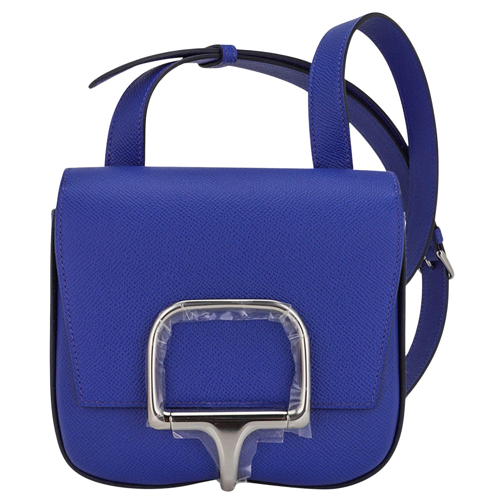 Hermes Della Cavalleria Mini Bag Blue Electrique Epsom Palladium Hardware For Sale