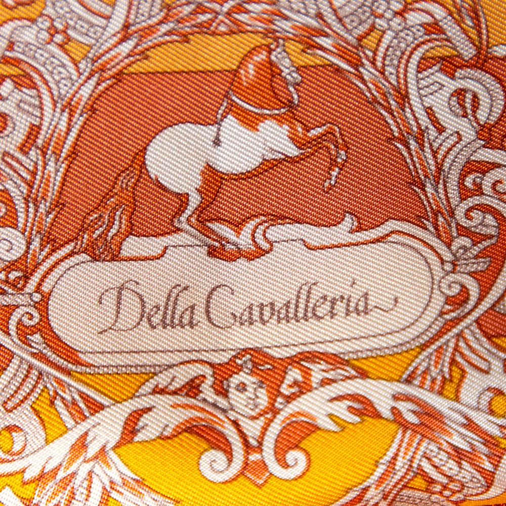 Classy and luxurious are some words that come to our minds when we think of Hermes. The label brings you this scarf made from silk in an orange shade and has signature Della Cavalleria patterns.

Includes: Original Box