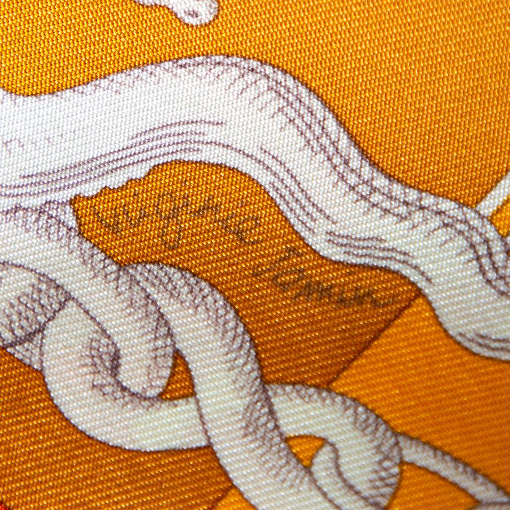 Women's Hermes Della Cavalleria Orange Printed Silk Pocket Square