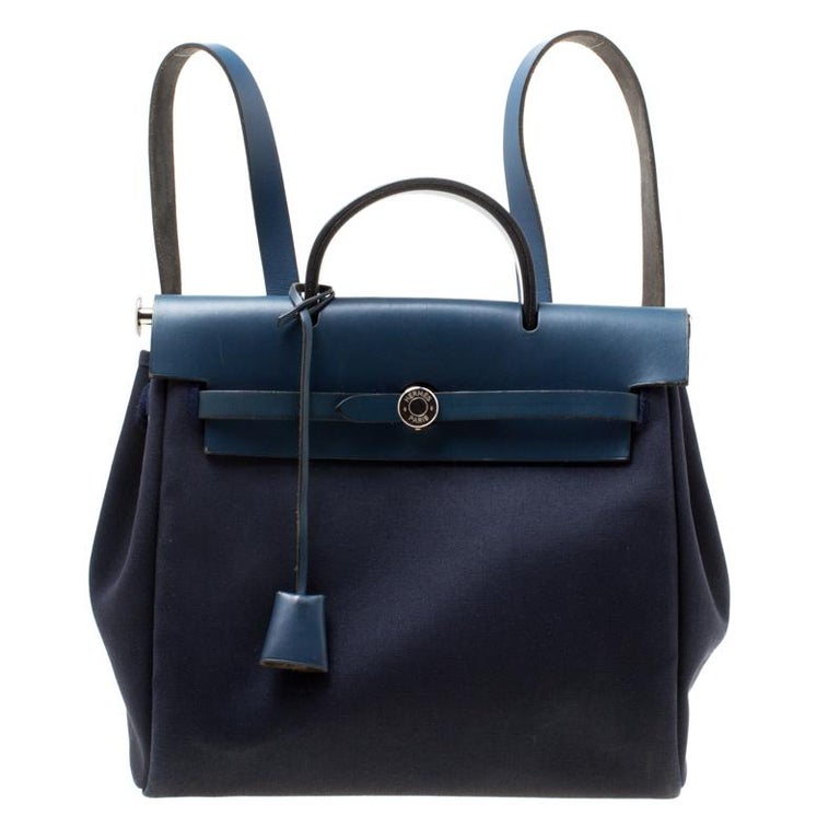 Hermes Denim Blue Fabric and Leather 2-in-1 Herbag Backpack For Sale at ...