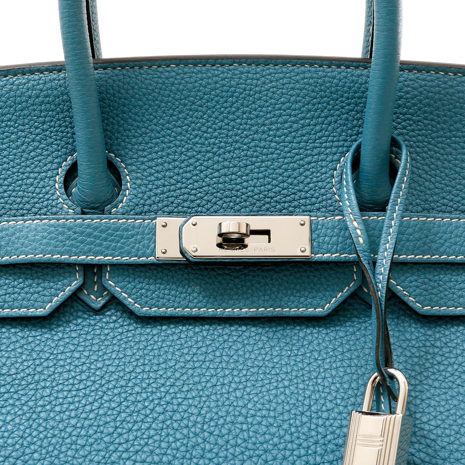 Hermès Denim Blue Togo 35 cm Birkin Bag In Excellent Condition In Palm Beach, FL