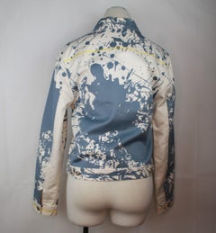Hermes denim jacket paint stains effect.