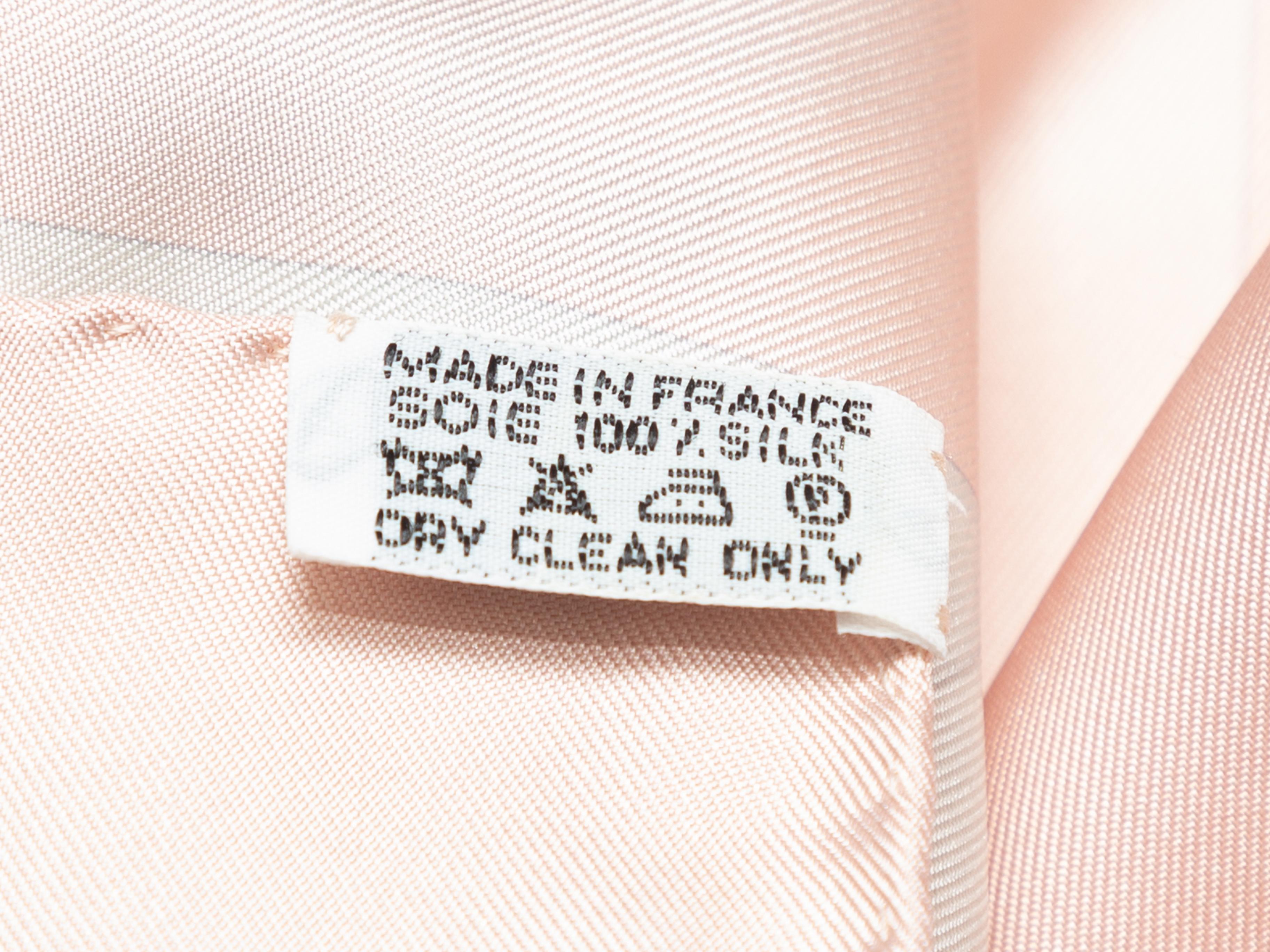 Product details: Light pink and multicolor Des Fleurs Pour Le Dire silk scarf by Hermes. 35