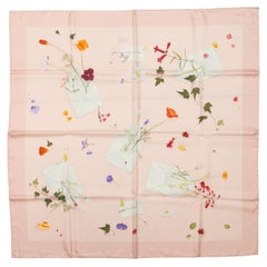Hermes Des Fleurs Light Pink & Multicolor Pour Le Dire Silk Scarf