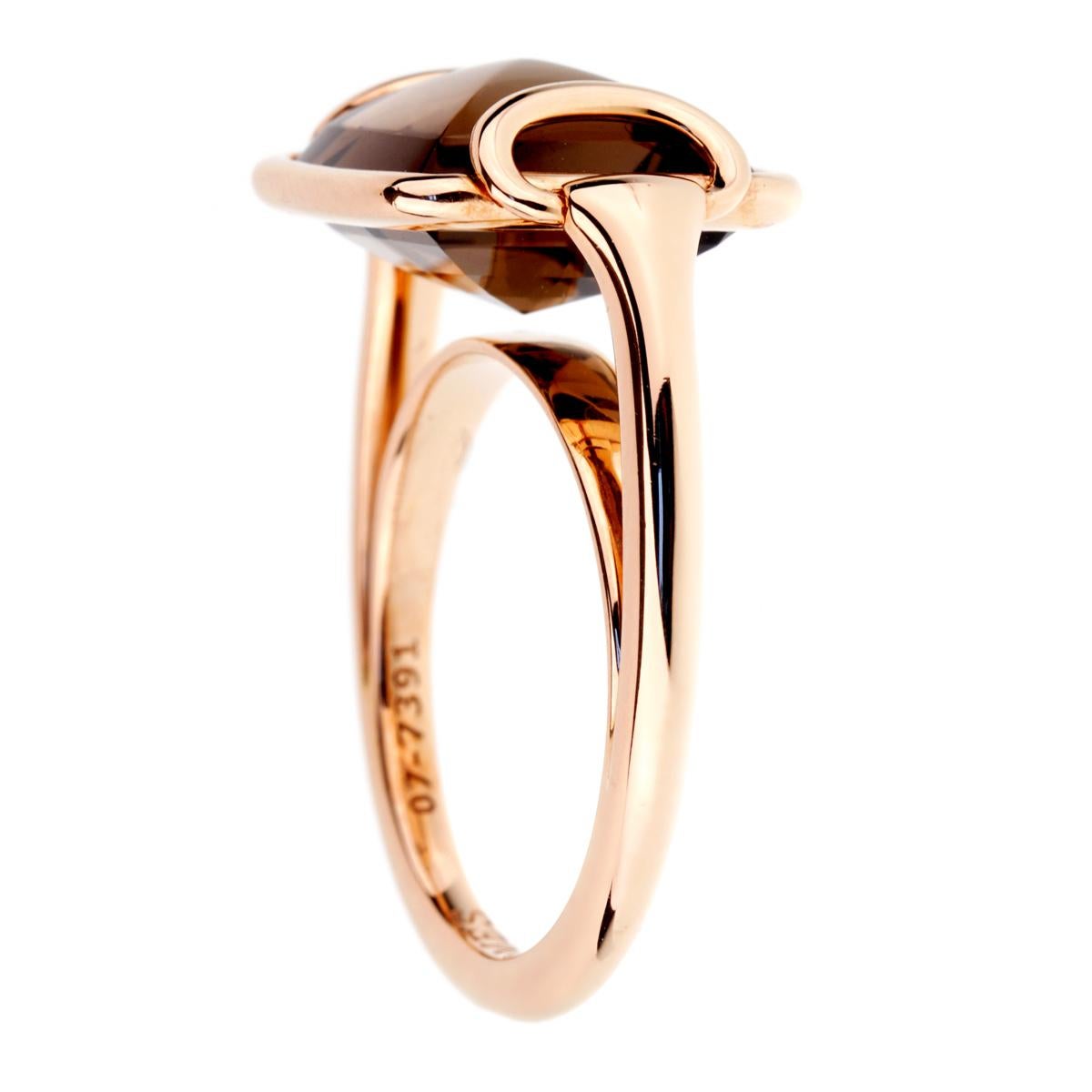 Hermes Deux Anneaux Smoky Quartz Rose Gold Ring In Excellent Condition In Feasterville, PA