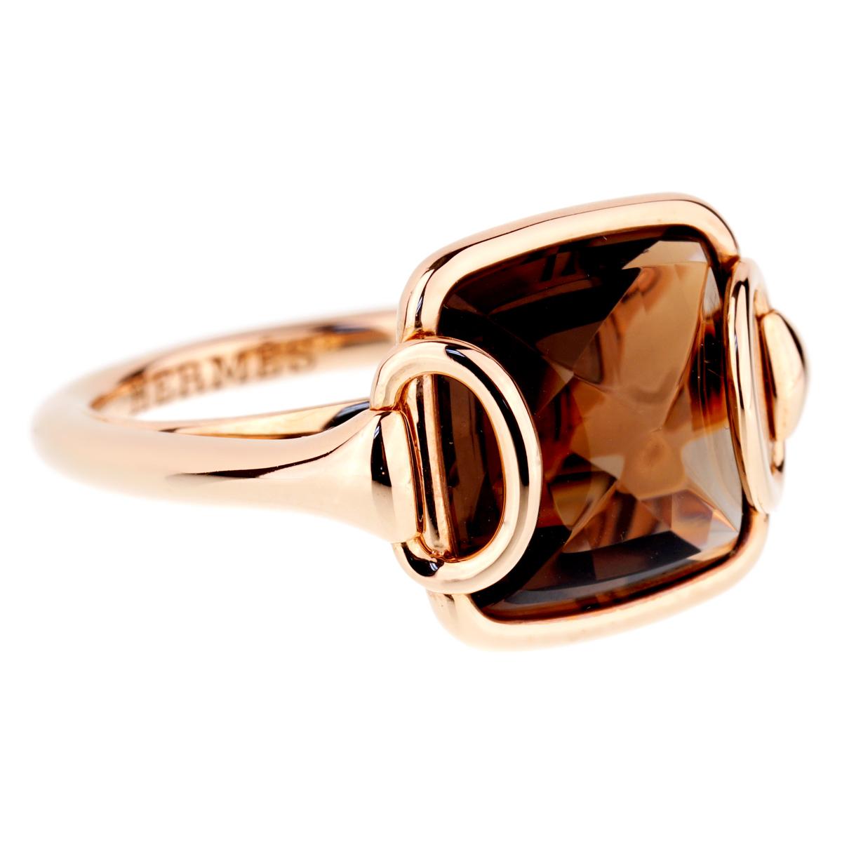 Hermes Deux Anneaux Smoky Quartz Rose Gold Ring