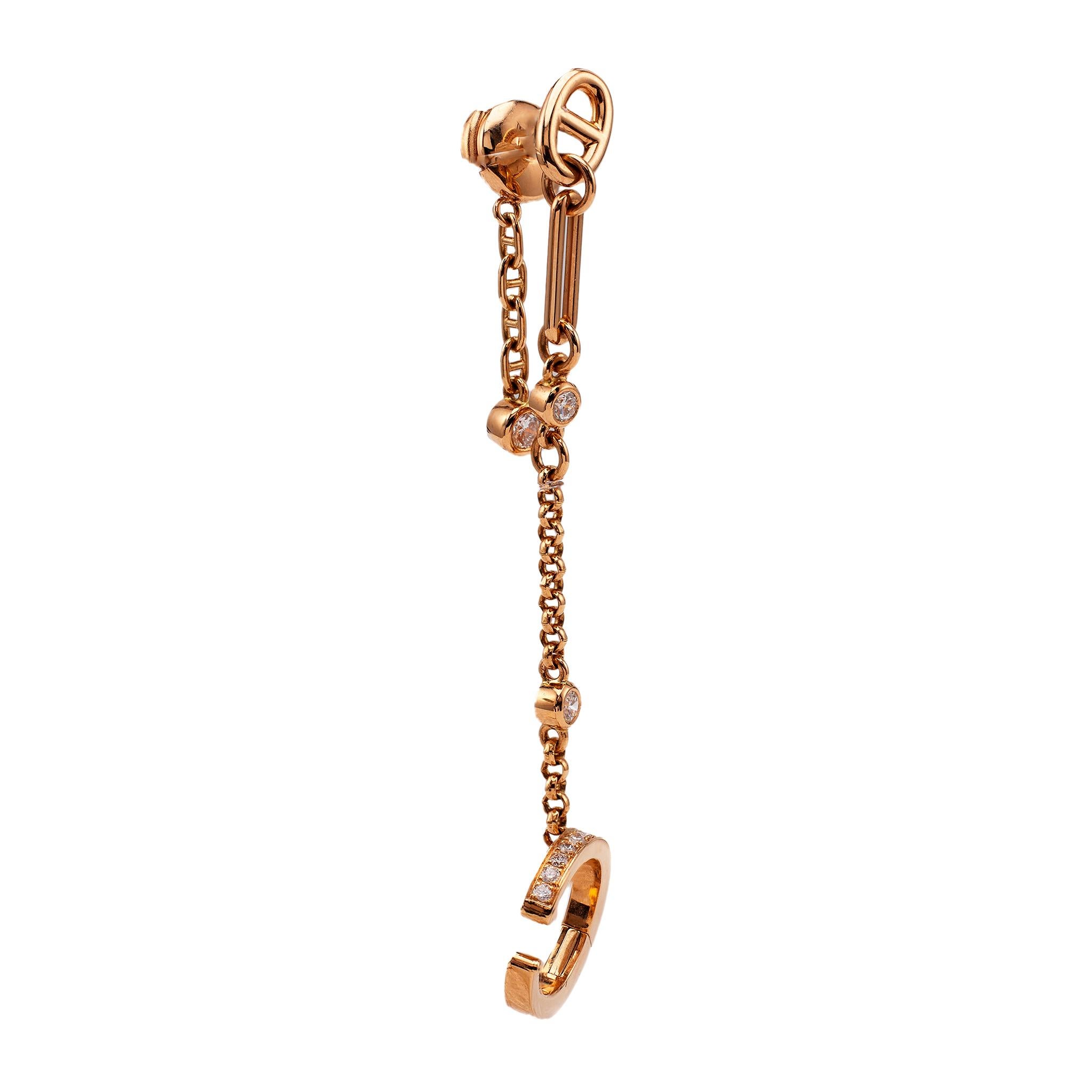 Hermes Diamant 18 Karat Roségold Single Ear Manschettenohrring mit Diamanten für Damen oder Herren