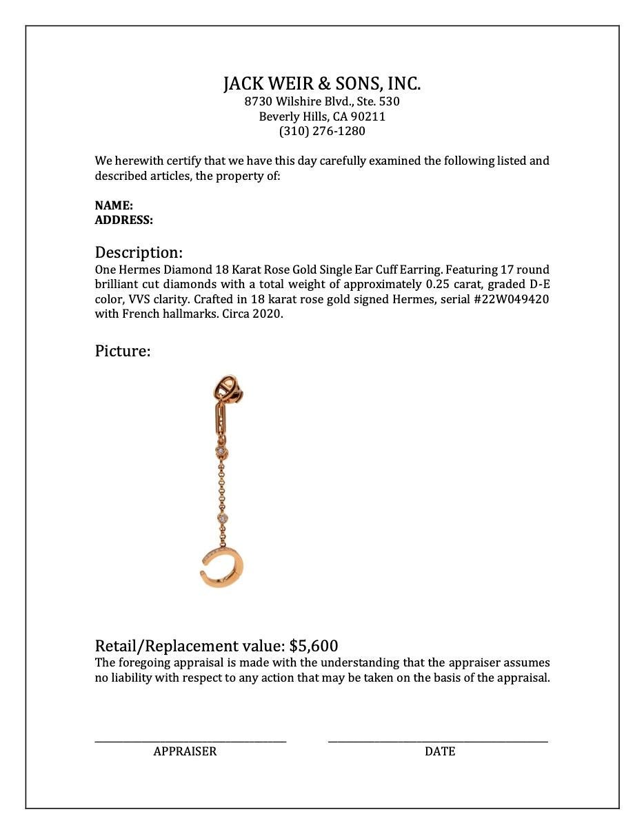 Hermes Diamant 18 Karat Roségold Single Ear Manschettenohrring mit Diamanten 1