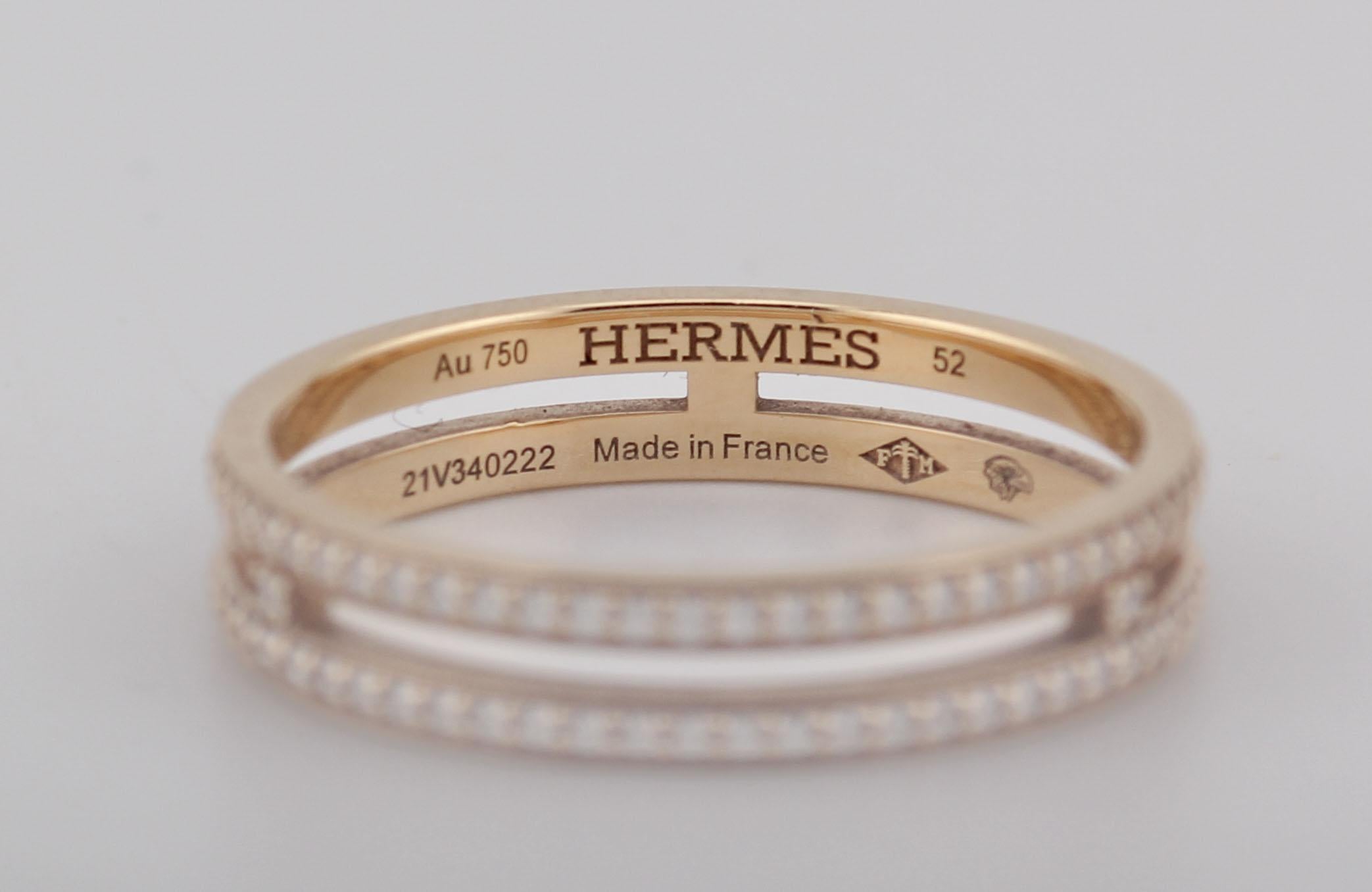 Brilliant Cut Hermes Diamond 18k Rose Gold Ariane Wedding Band Ring Size 6 For Sale