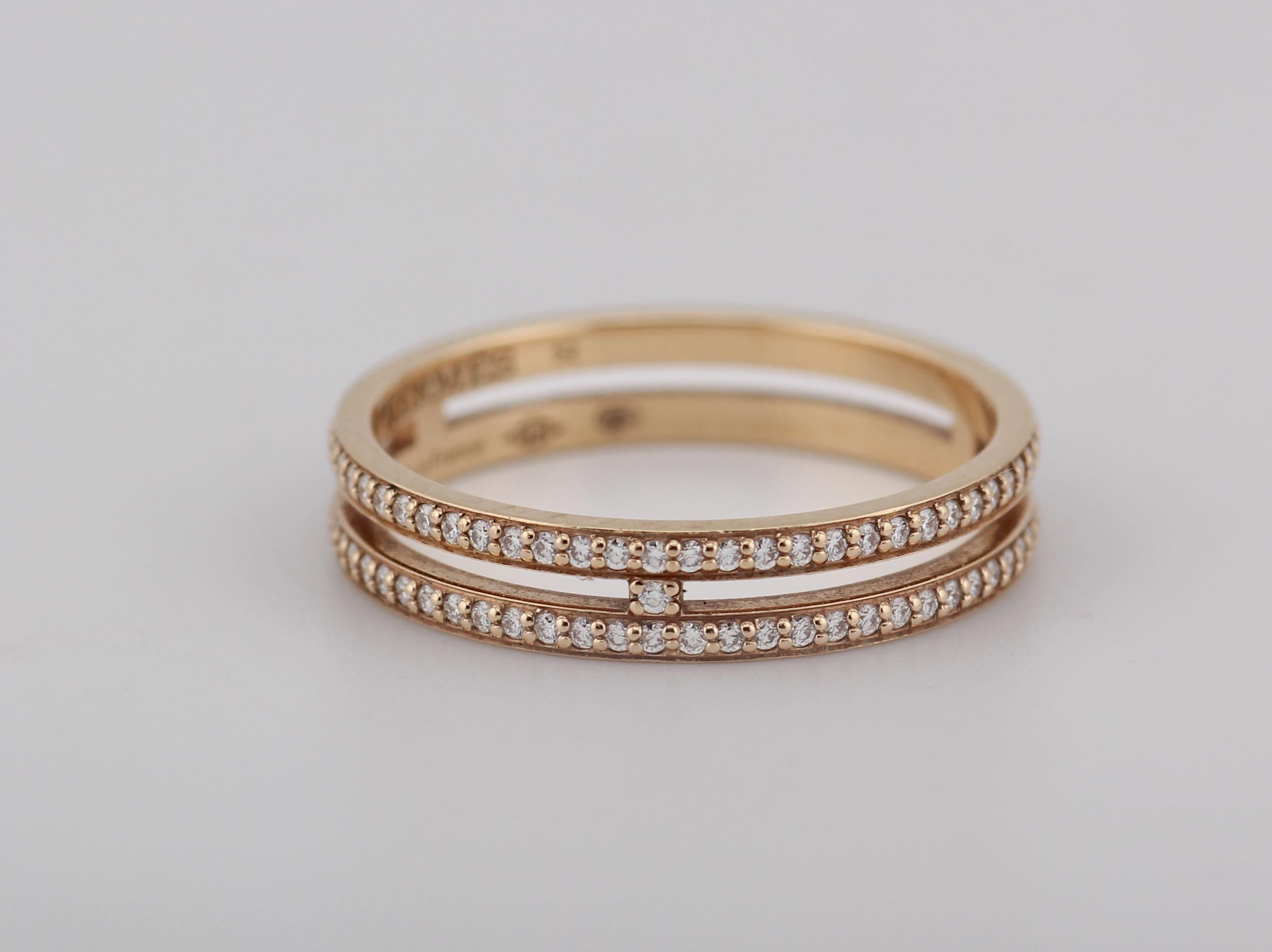 Hermes Diamond 18k Rose Gold Ariane Wedding Band Ring Size 6 In Good Condition For Sale In Simpsonville, SC
