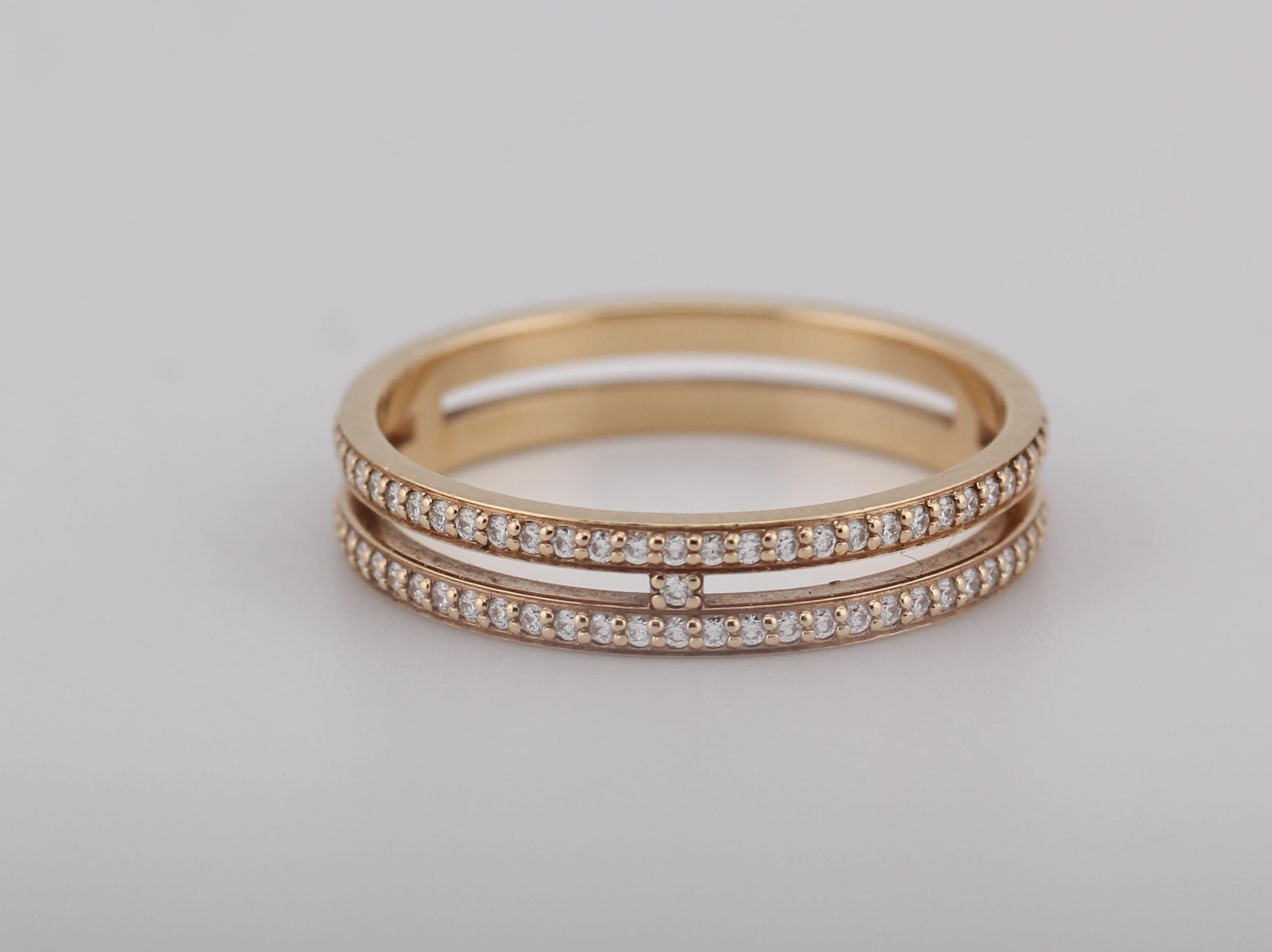 Women's Hermes Diamond 18k Rose Gold Ariane Wedding Band Ring Size 6 For Sale
