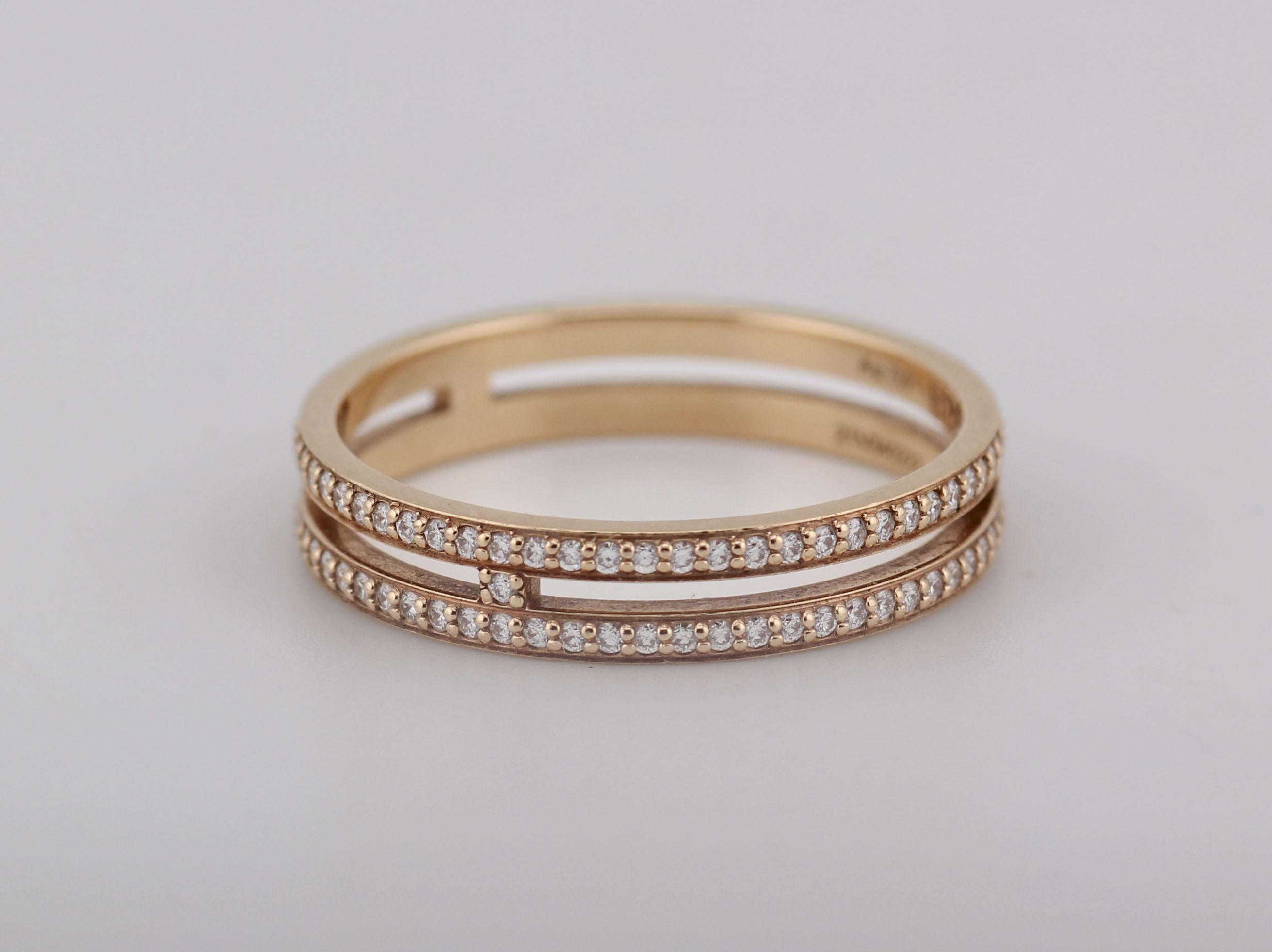 Hermes Diamond 18k Rose Gold Ariane Wedding Band Ring Size 6 For Sale 1