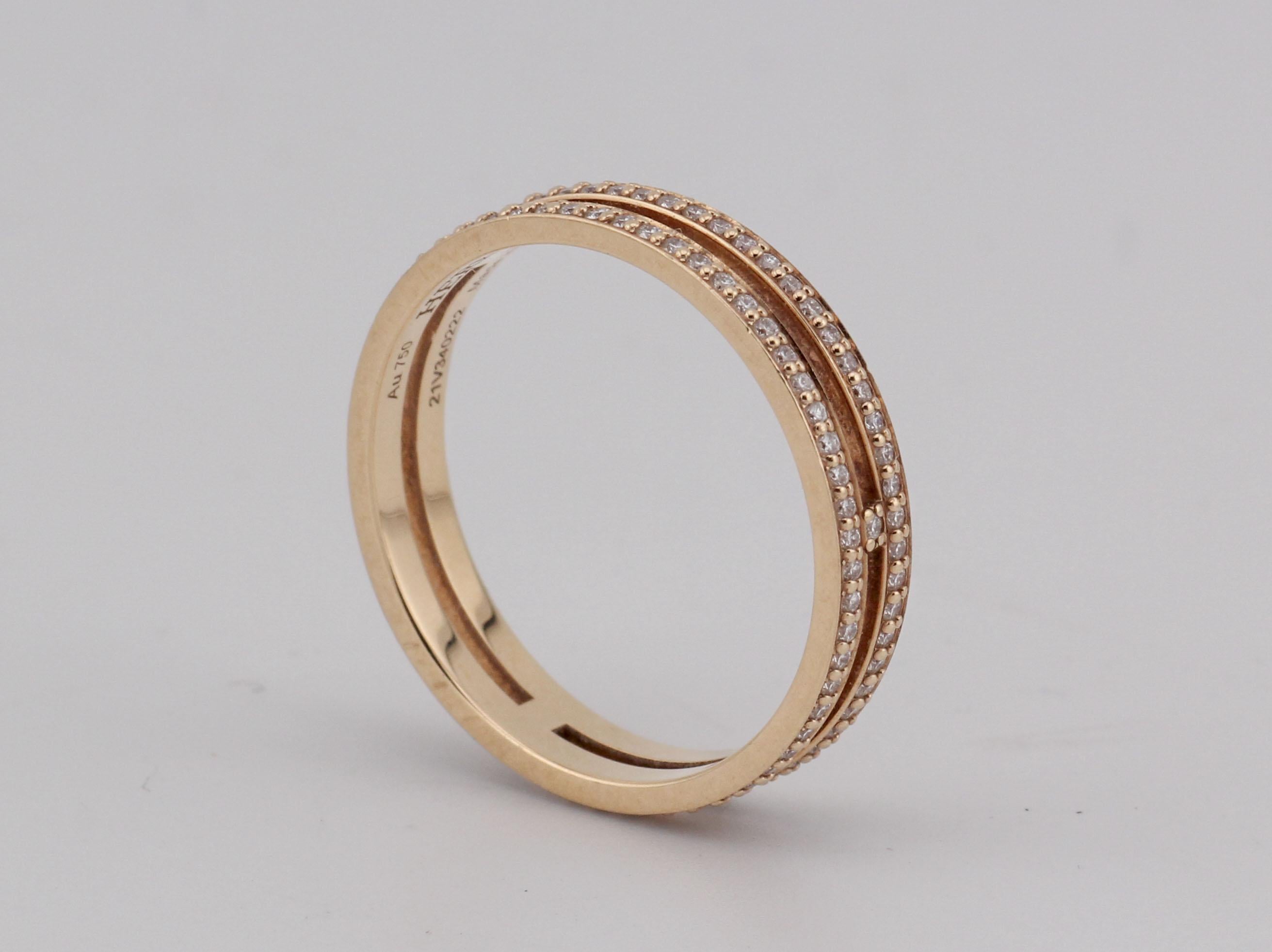 Hermes Diamond 18k Rose Gold Ariane Wedding Band Ring Size 6 For Sale 2