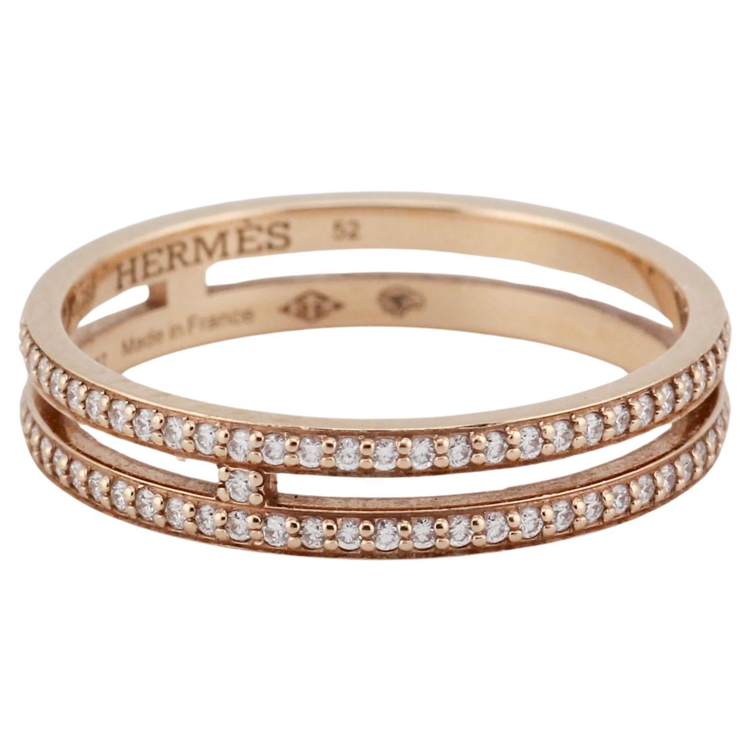 Hermes Diamante Oro Rosa 18k Anello Ariane Misura 6