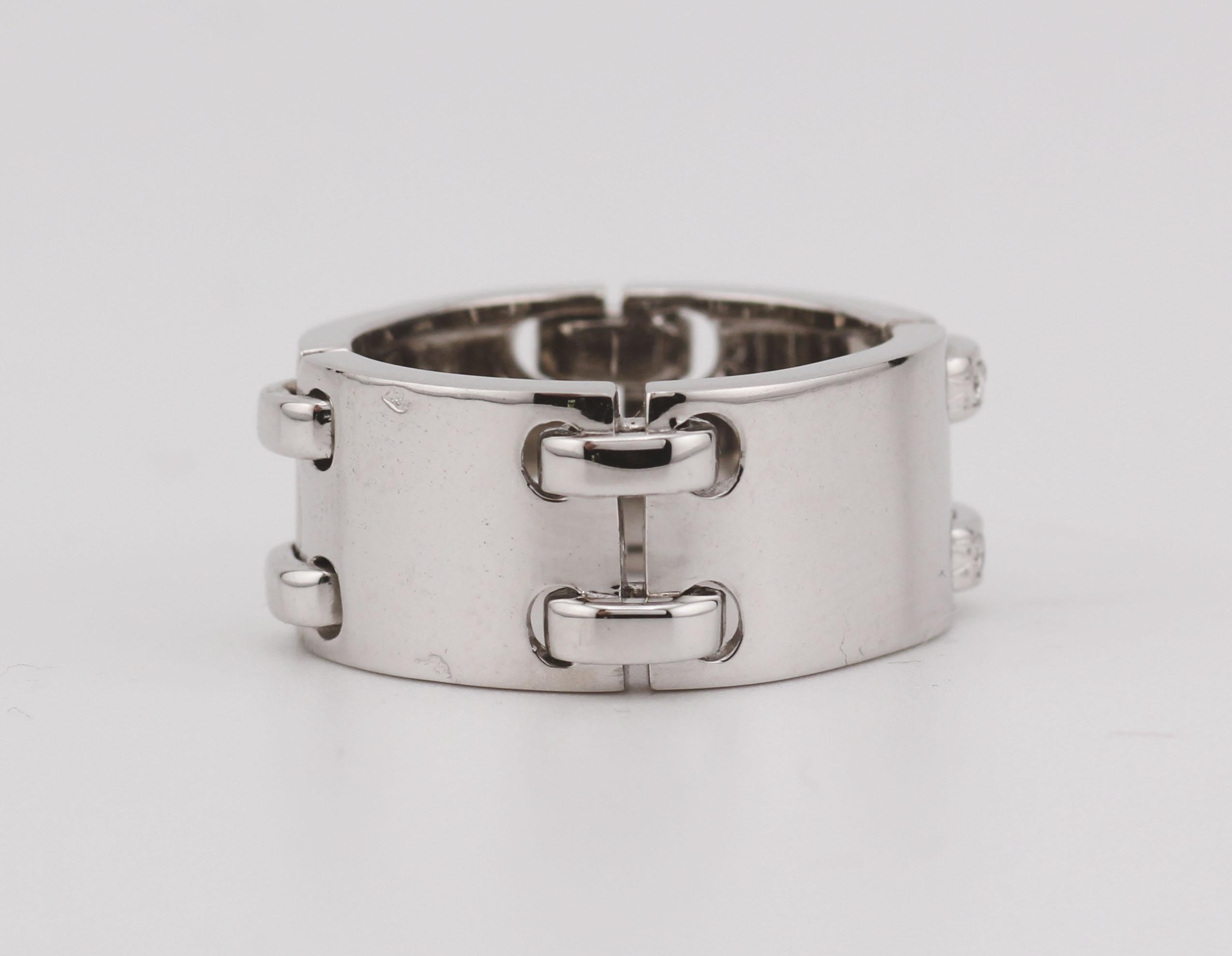 Donna Anello Hermes con diamante in oro bianco 18k Misura 6 52 in vendita
