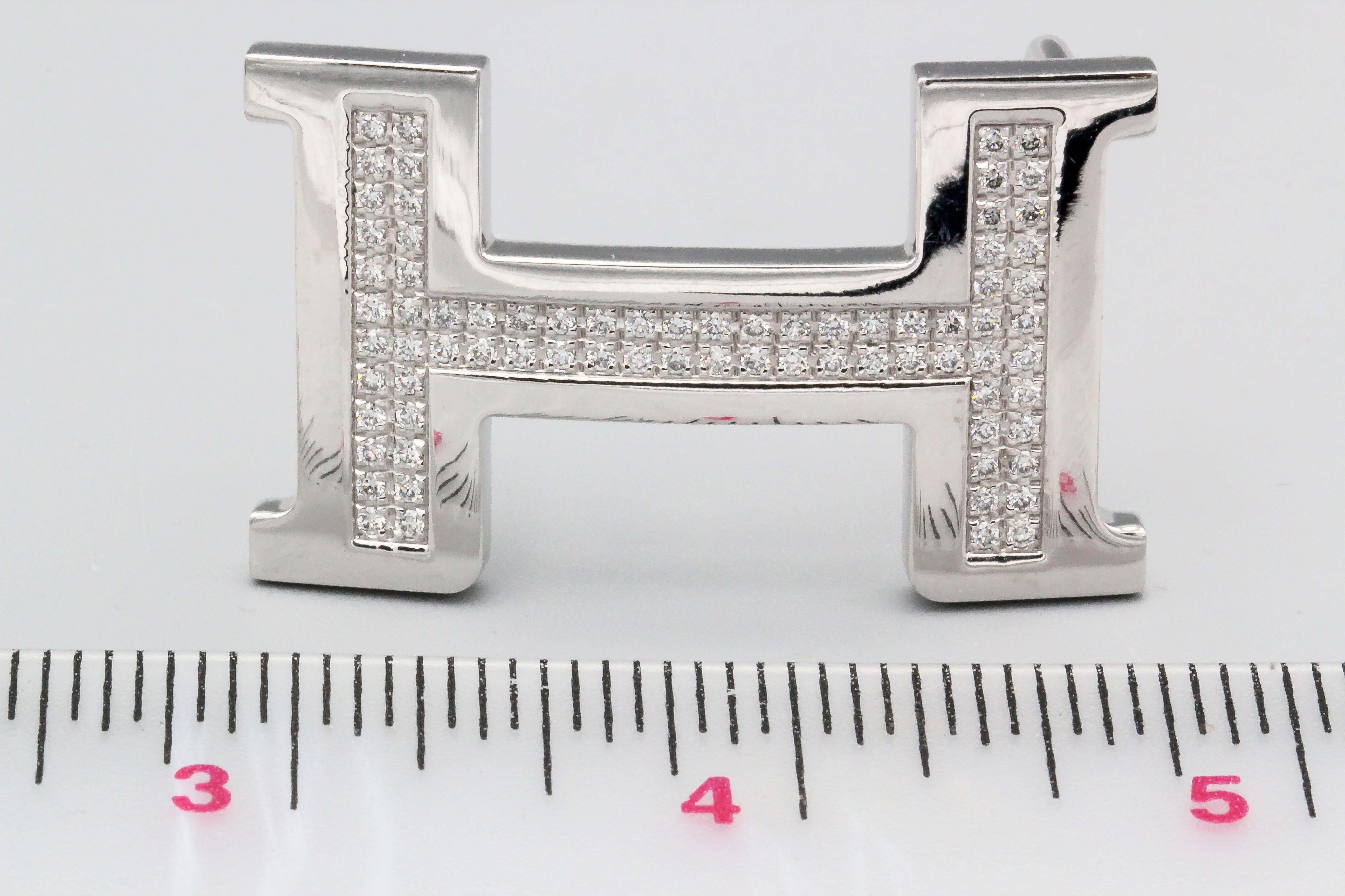 Hermes Diamond 18k White Gold Belt Buckle In Good Condition In New York, NY
