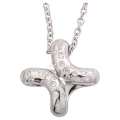 HERMES Diamond 18k White Gold Cross Necklace