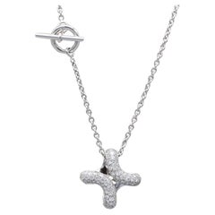 Hermes Diamond 18k White Gold Cross Pendant Toggle Necklace
