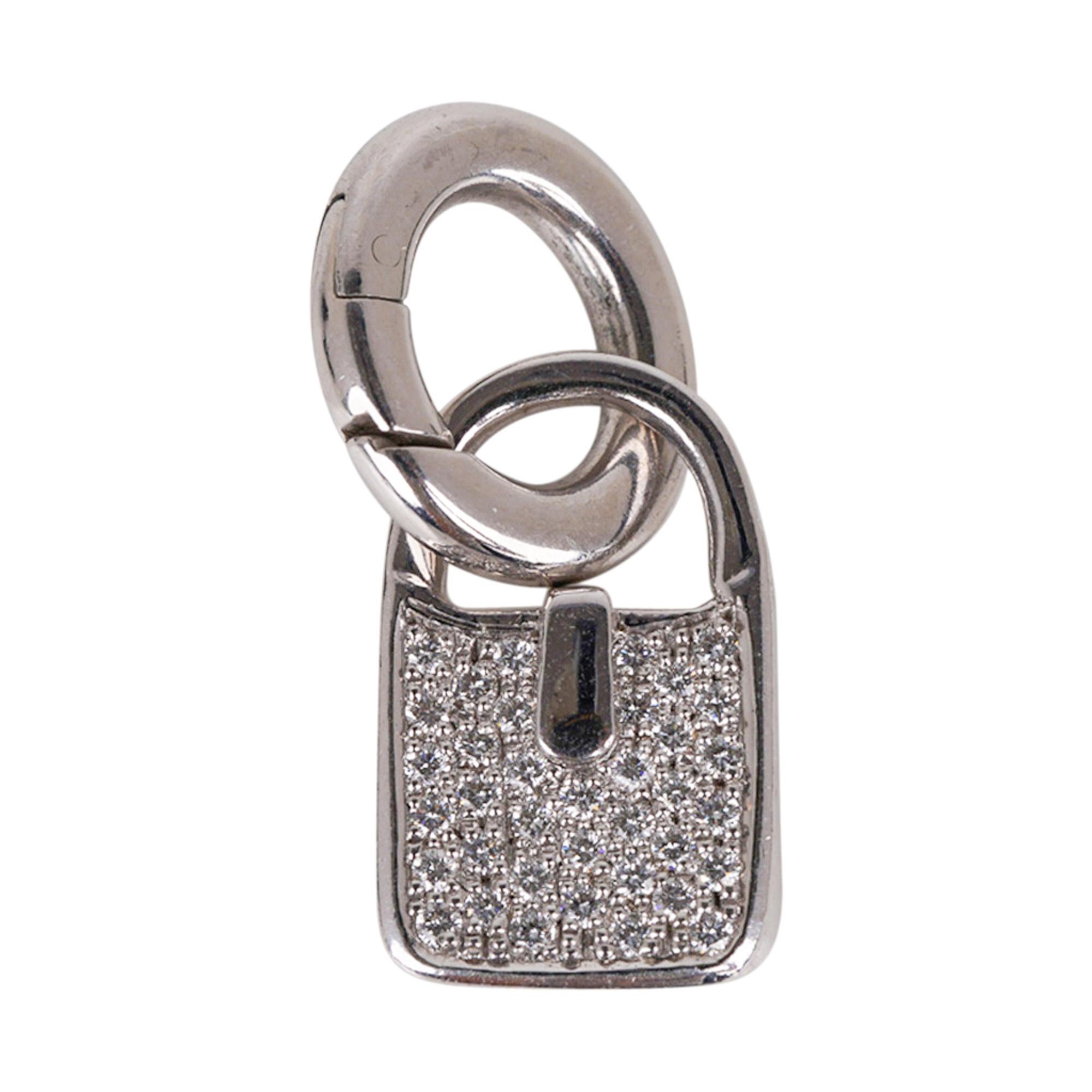 Round Cut Hermes Diamond 18K White Gold Evelyne Bag Amulette / Charm Very Rare New For Sale