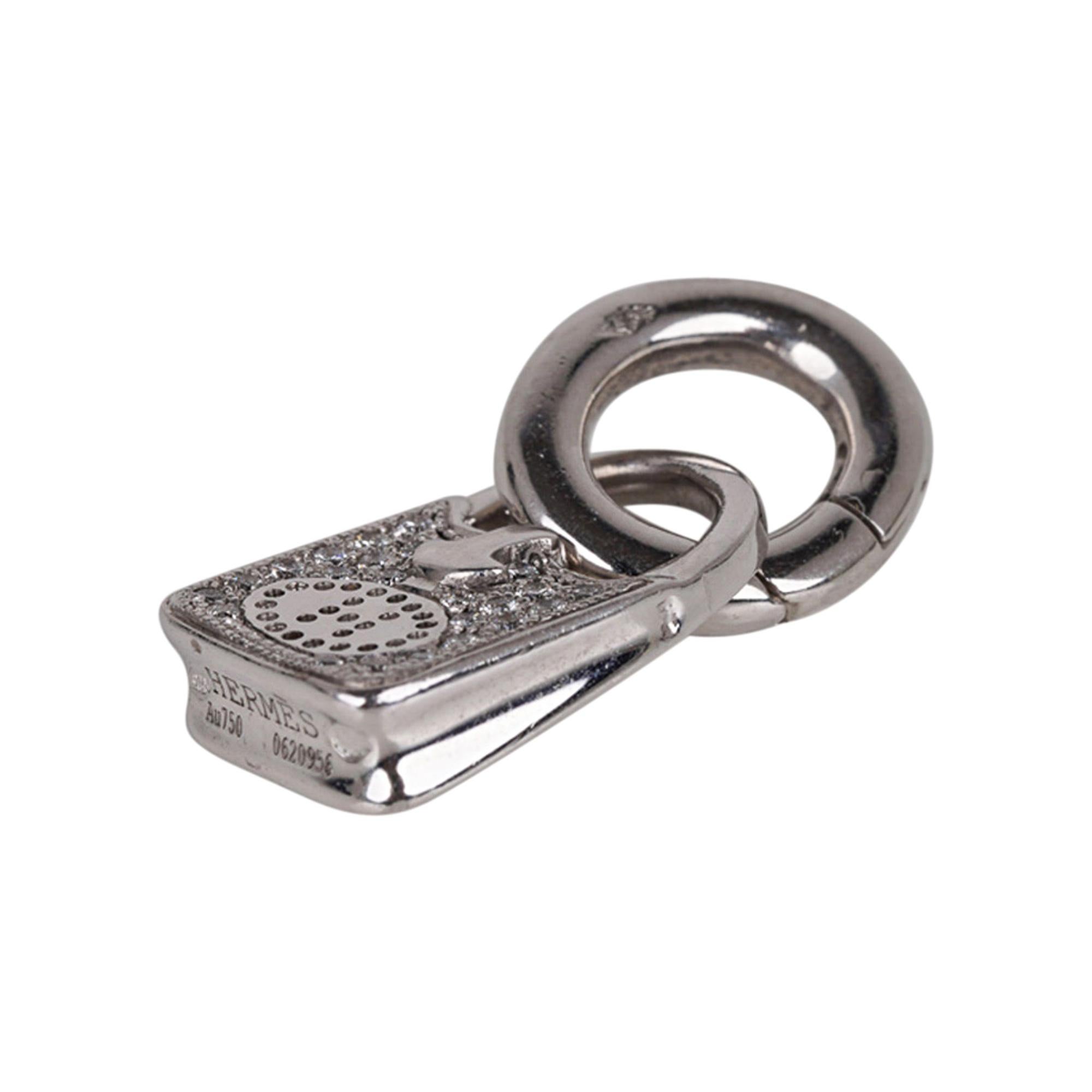 Women's Hermes Diamond 18K White Gold Evelyne Bag Amulette / Charm Very Rare New For Sale