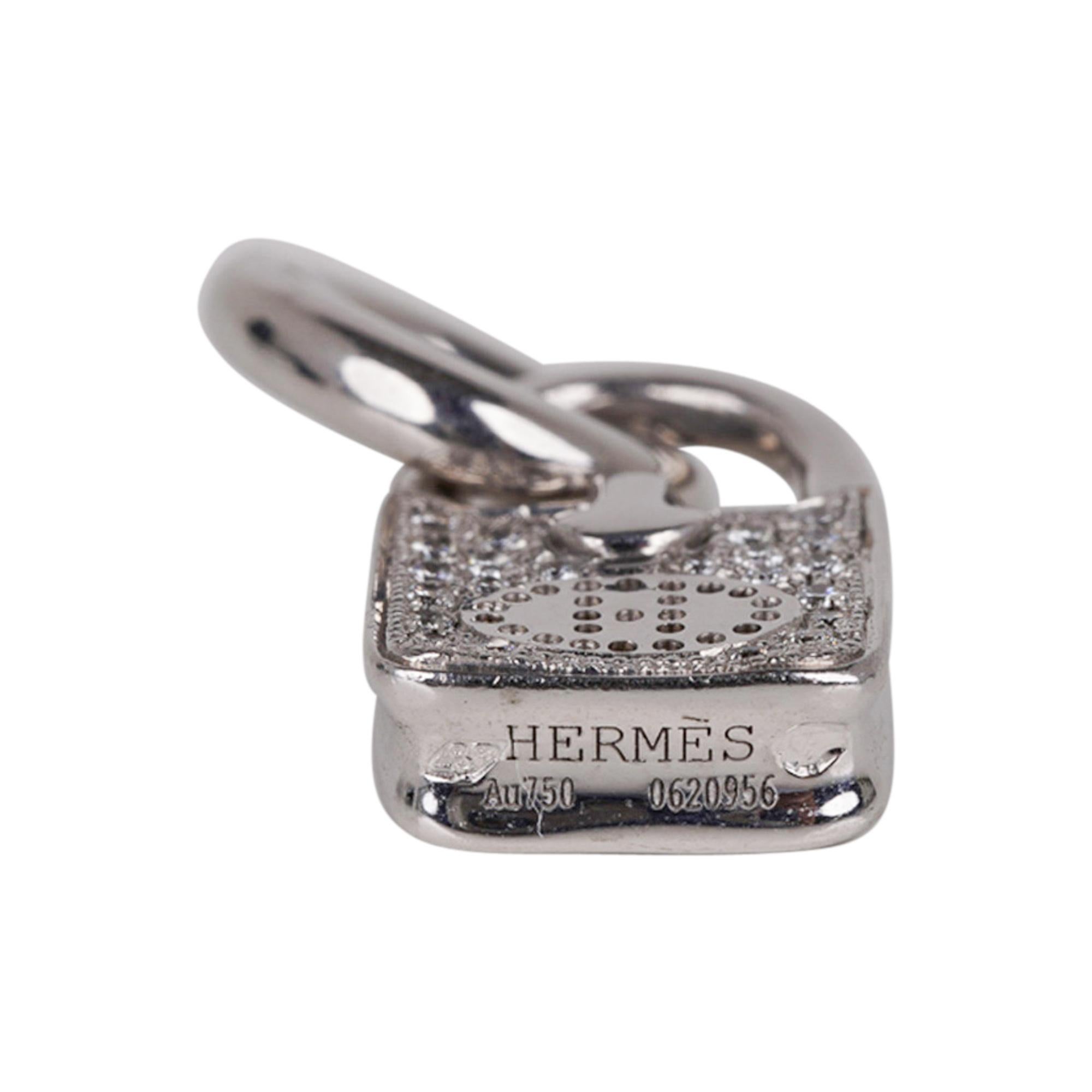 Hermes Diamant Or Blanc 18K Evelyne Bag Amulette / Charm Très Rare Nouveau en vente 3