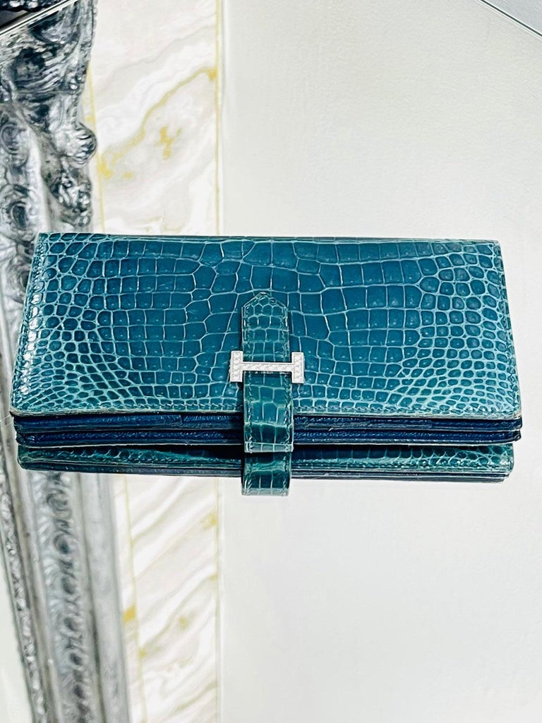Hermes Porosus Crocodile Bearn Wallet W/Diamond & 18K Auction
