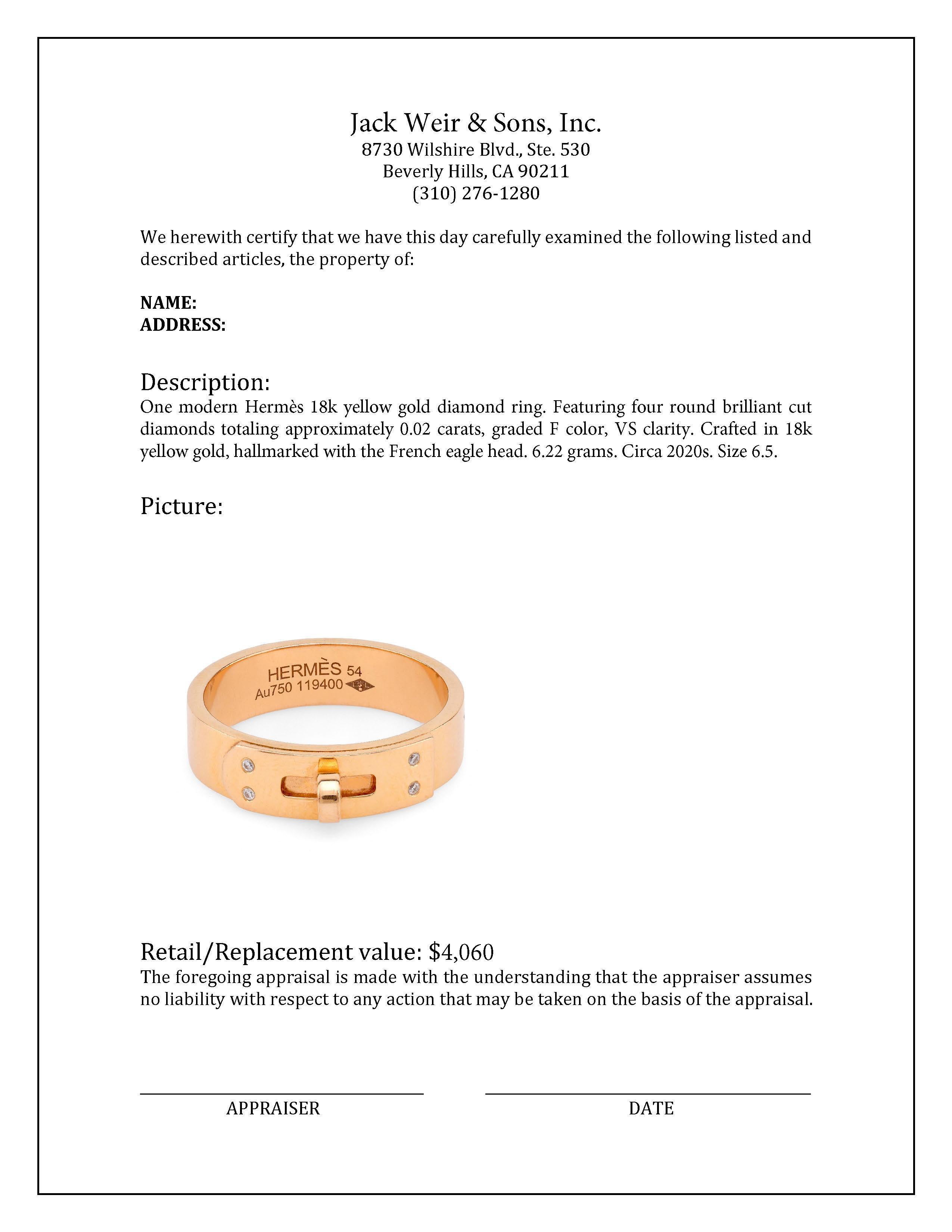 Hermes diamond 18k yellow gold Kelly ring In Excellent Condition In Beverly Hills, CA