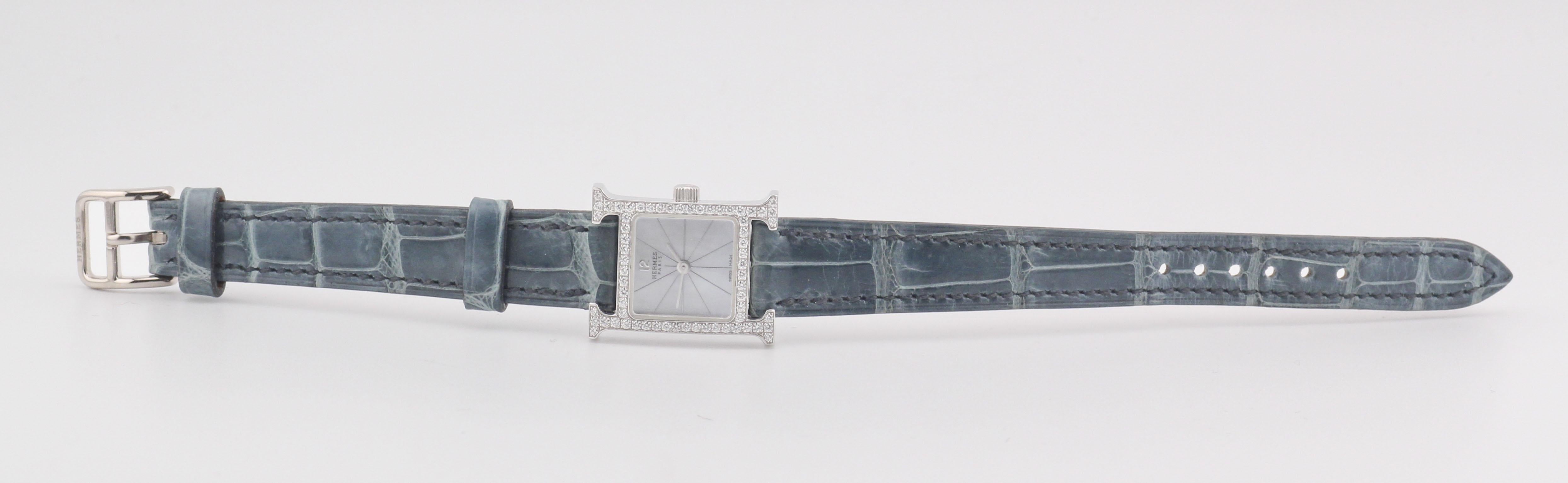 Reloj Hermes Diamond 18kwg H Heure para señora HH1.191 Corte brillante en venta