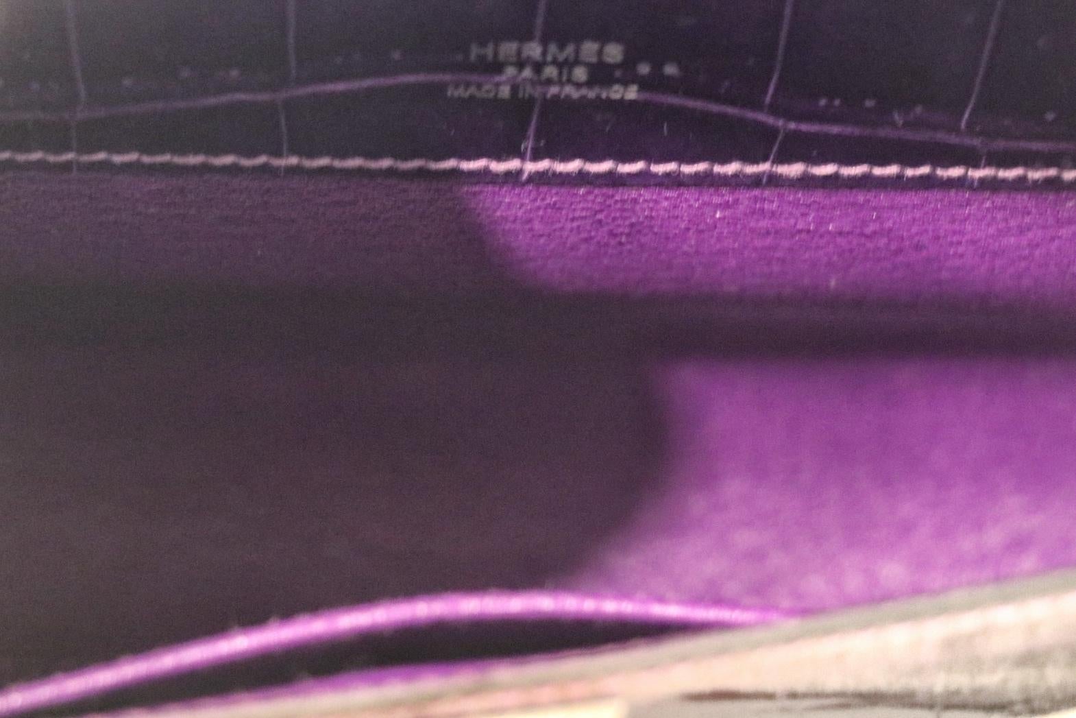 Black Hermès Diamond Amethyst Crocodile Kelly Cut Clutch