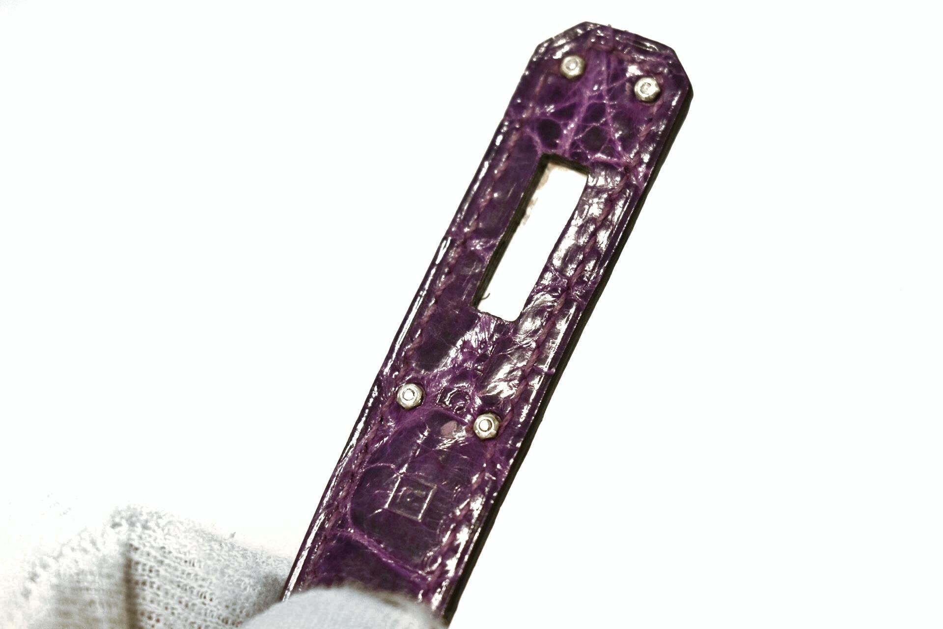 Hermès Diamond Amethyst Crocodile Kelly Cut Clutch In Excellent Condition In Palm Beach, FL