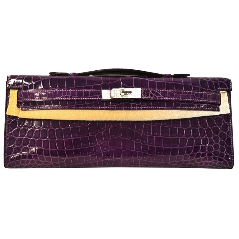 Hermès Crocodile Kelly Cut Clutch Dark red Exotic leather ref