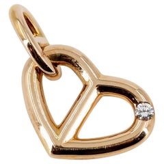 Hermes Diamond and 18 Karat Rose Gold Heart Shaped Charm Pendant
