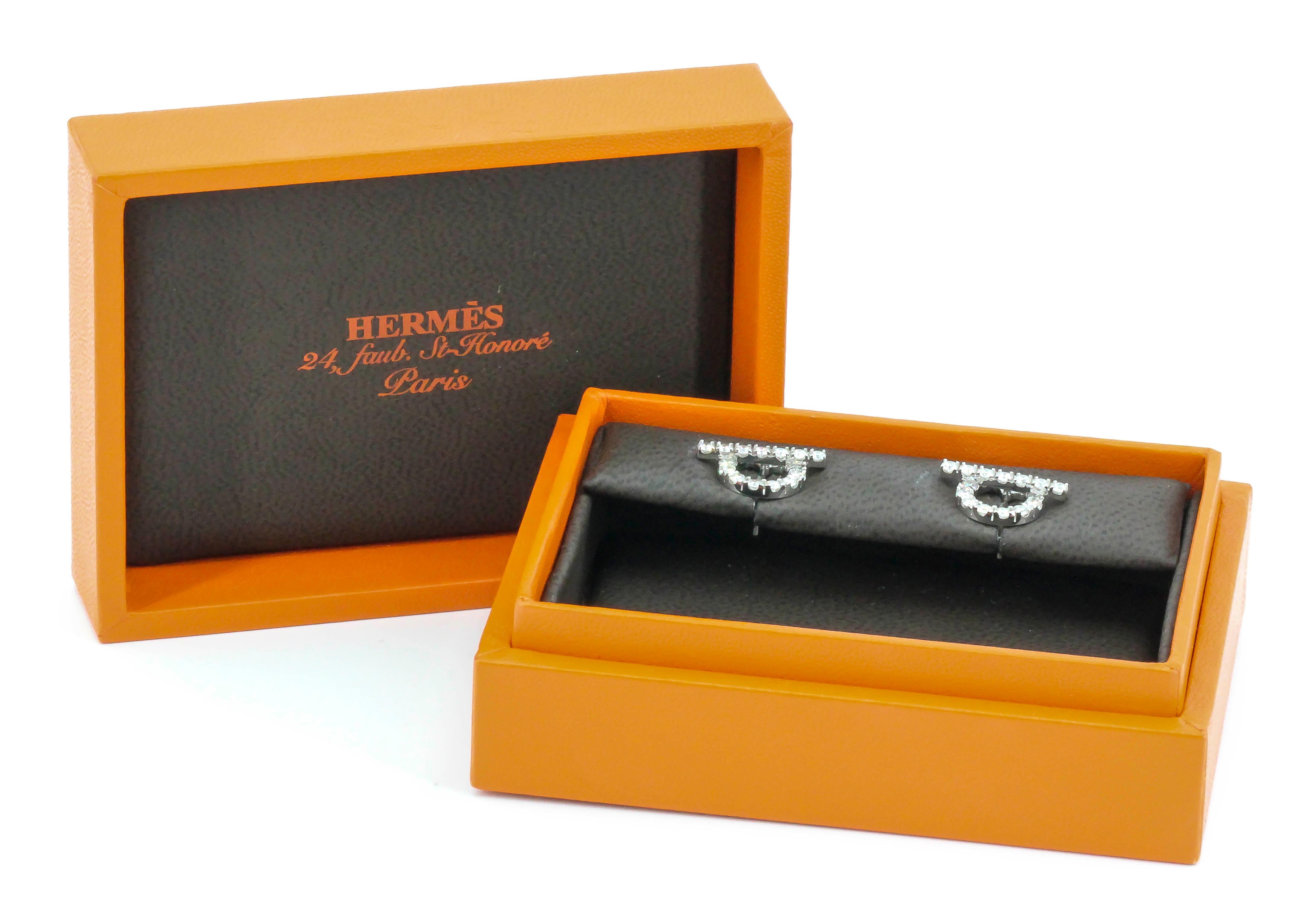 Women's Hermès Diamond and 18 Karat White Gold Toggle Shaped Earrings